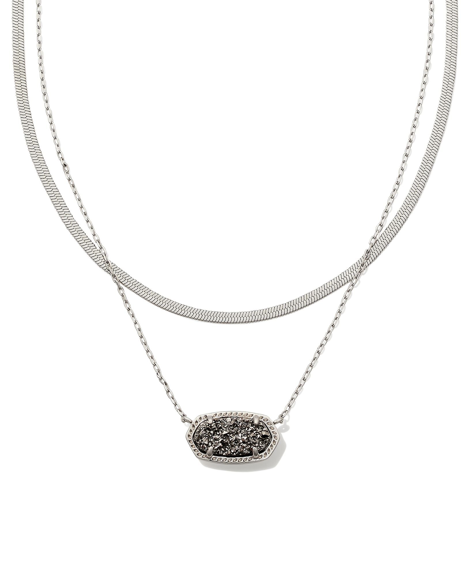 Elisa Herringbone Multistrand Necklace in Rhodium Platinum Drusy
