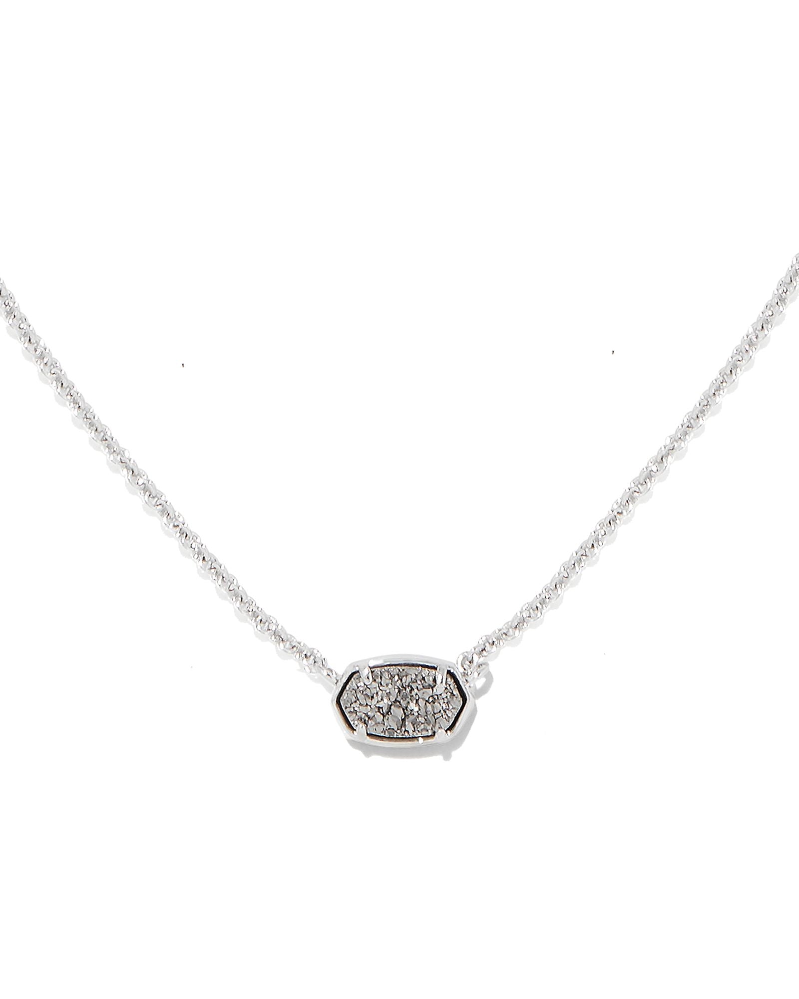 Emilie Short Pendant Necklace Rhodium Platinum Drusy