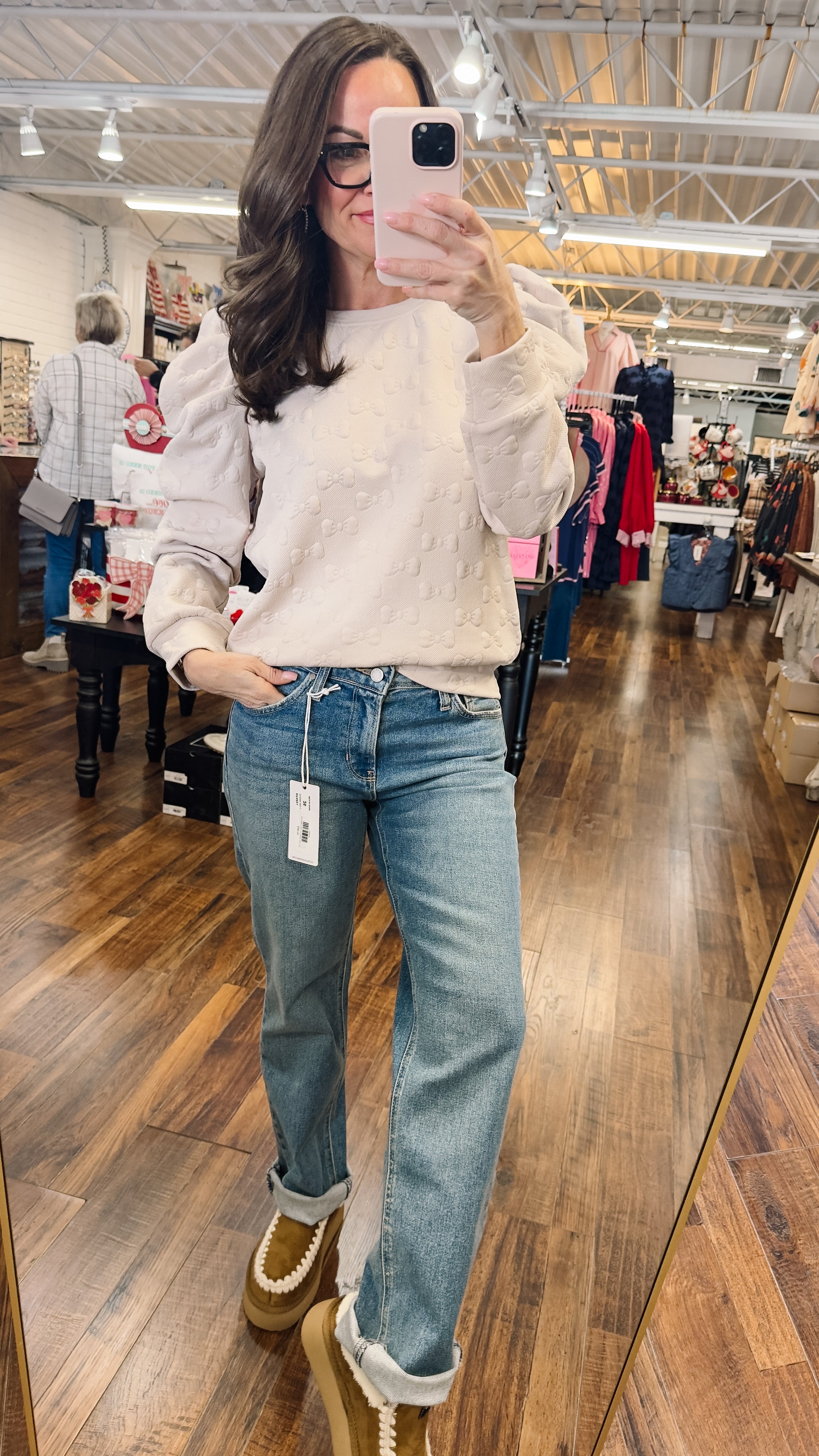 Jacquard Round Neck Top in Taupe