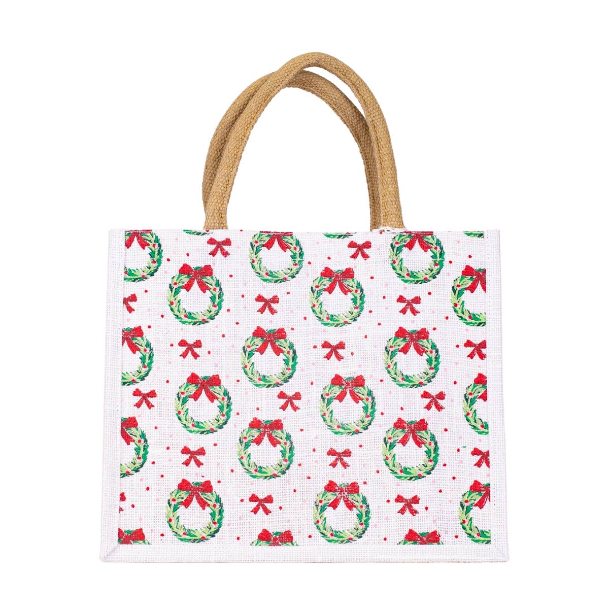 Clara Wreath Gift Tote in White/Red/Green