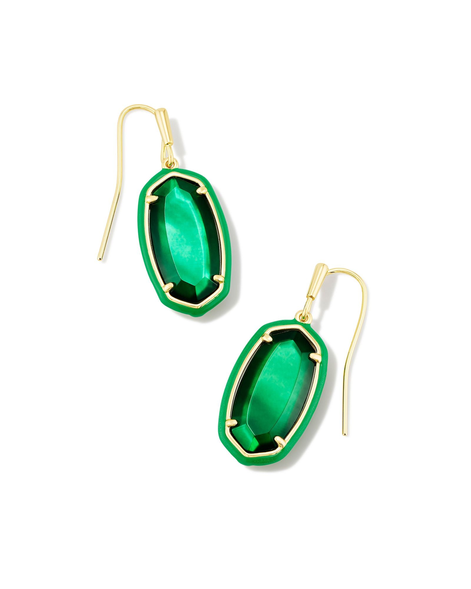 Dani Enamel Frame Drop Earrings in Gold Emerald Illusion