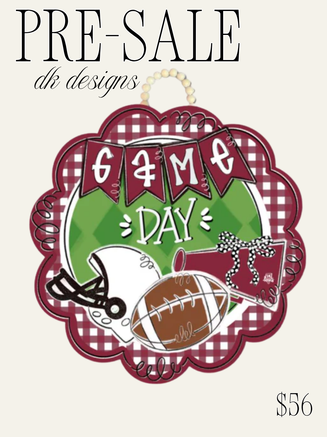 Maroon & White Game Day Door Hanger