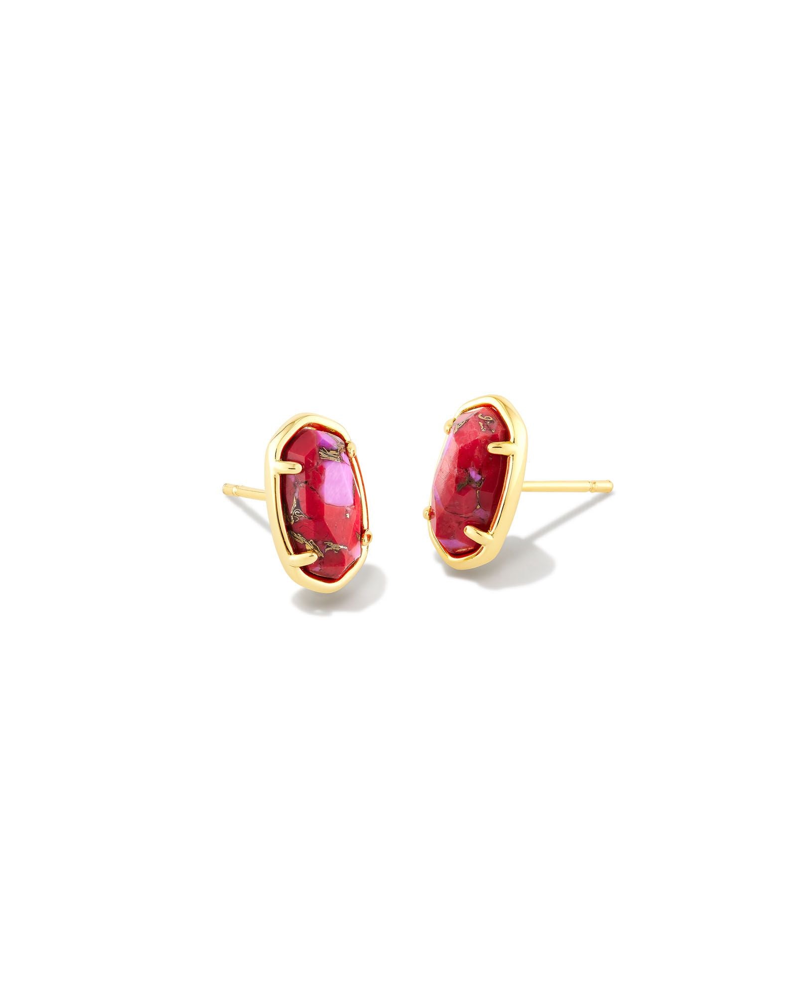 Grayson Stone Stud Earring in Gold Bronze Veined Red and Fuchsia Magnesite