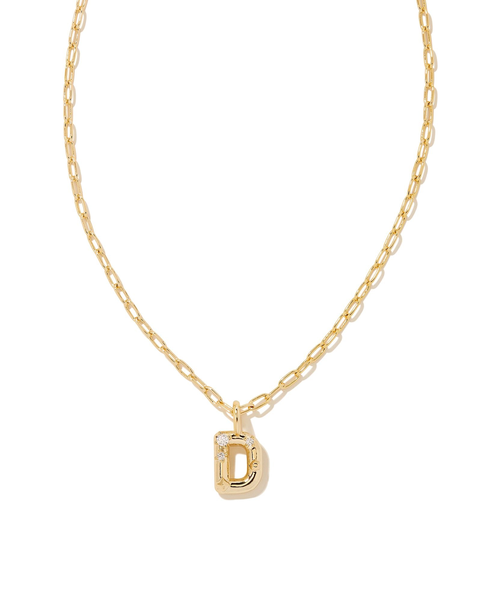 Crystal Letter D Pendant Necklace in Gold Metal
