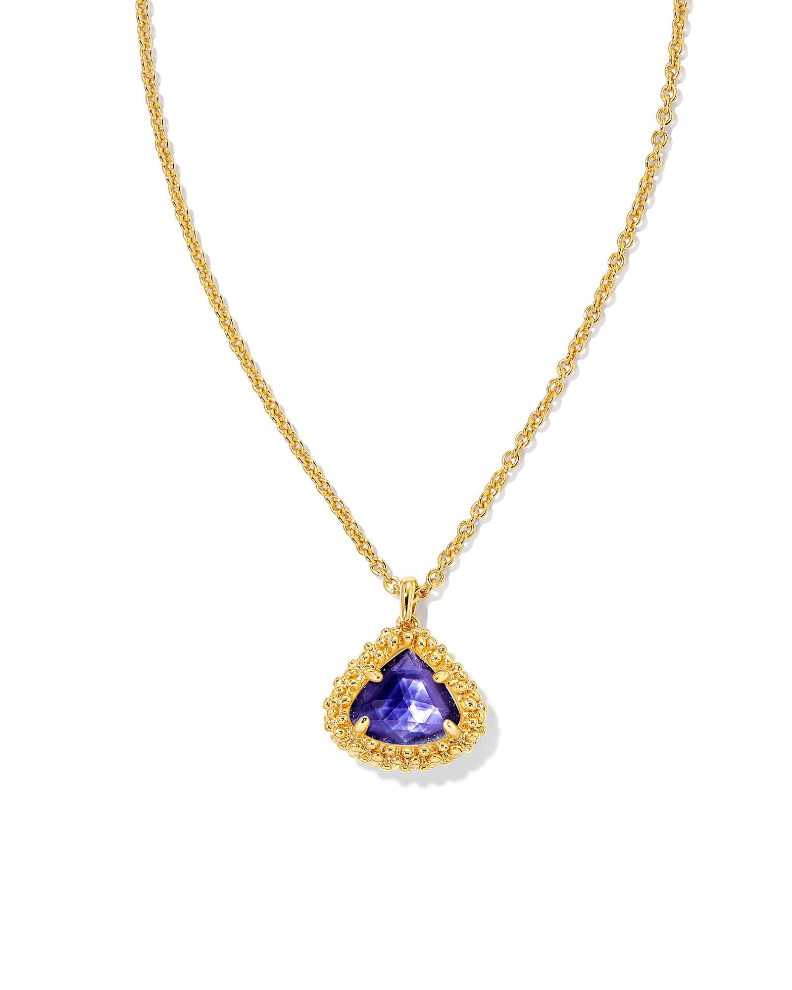 Framed Kendall Short Pendant Necklace in Gold Dark Lavender Illusion