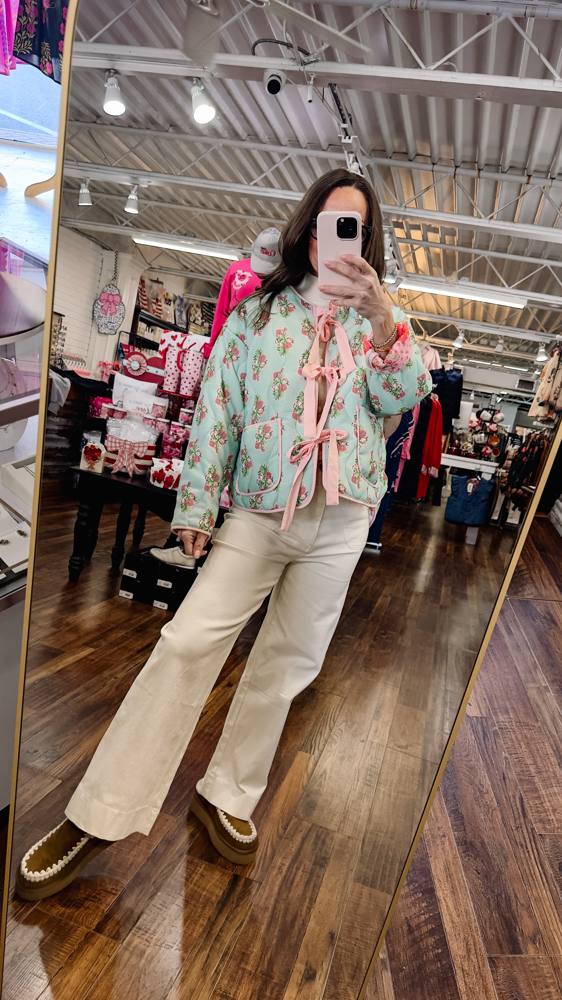 Reversible Cotton Print Quilted Jacket with Bows