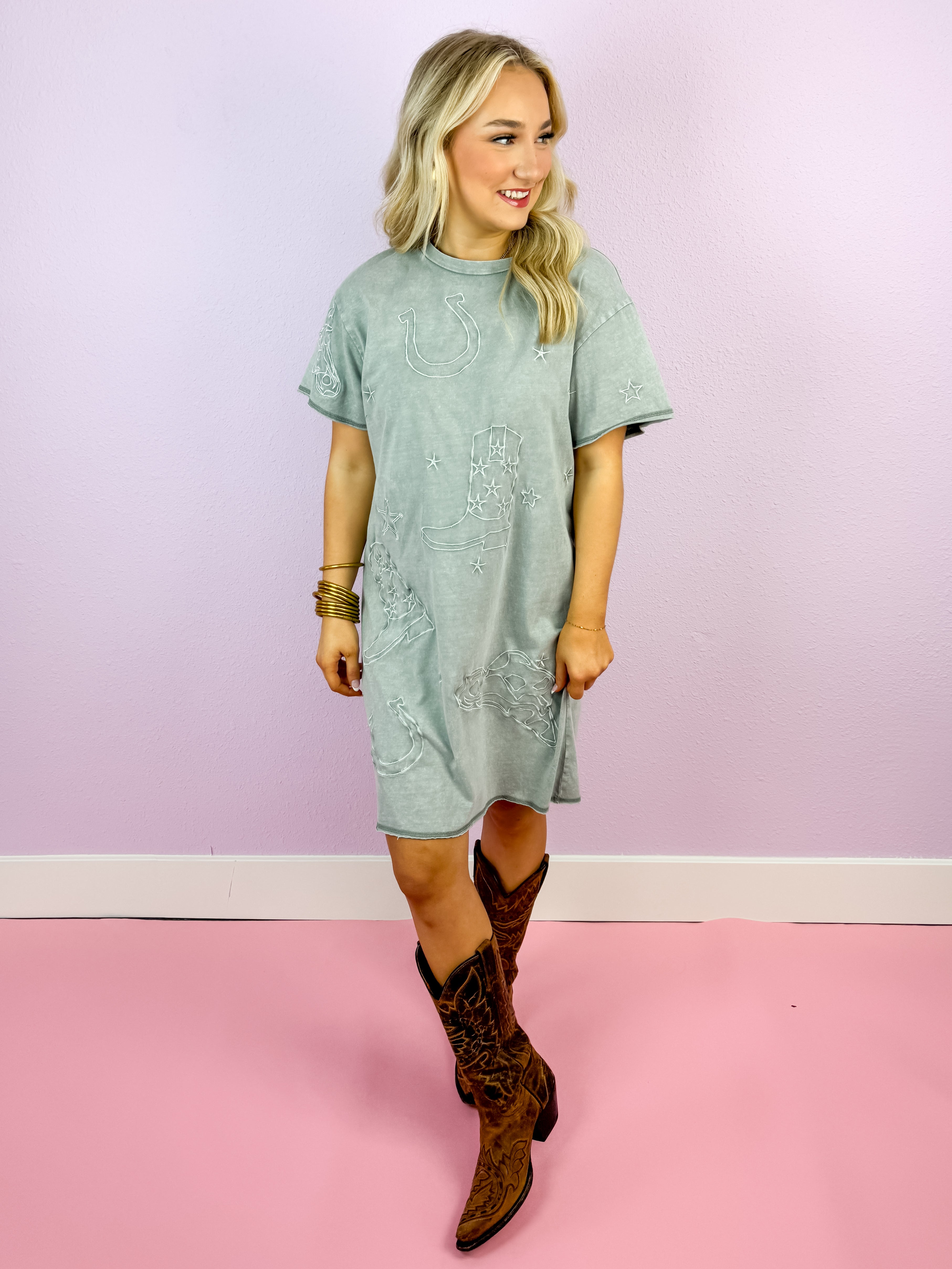 Horse Crew Neck Embroidered TShirt Dress