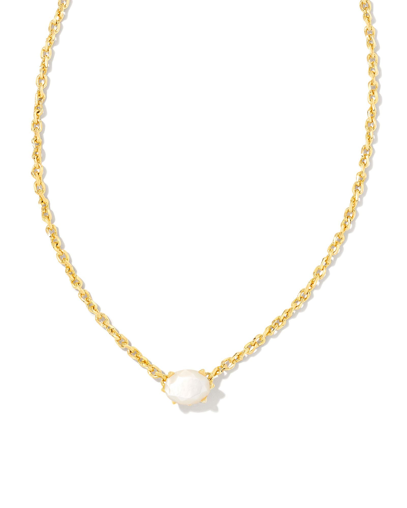 Cailin Crystal Pendant Necklace in Gold Ivory Mother of Pearl