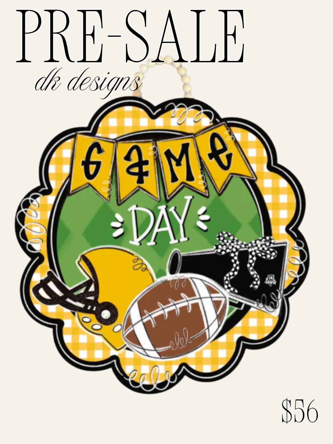 Yellow, Gold & Black Game Day Door Hanger