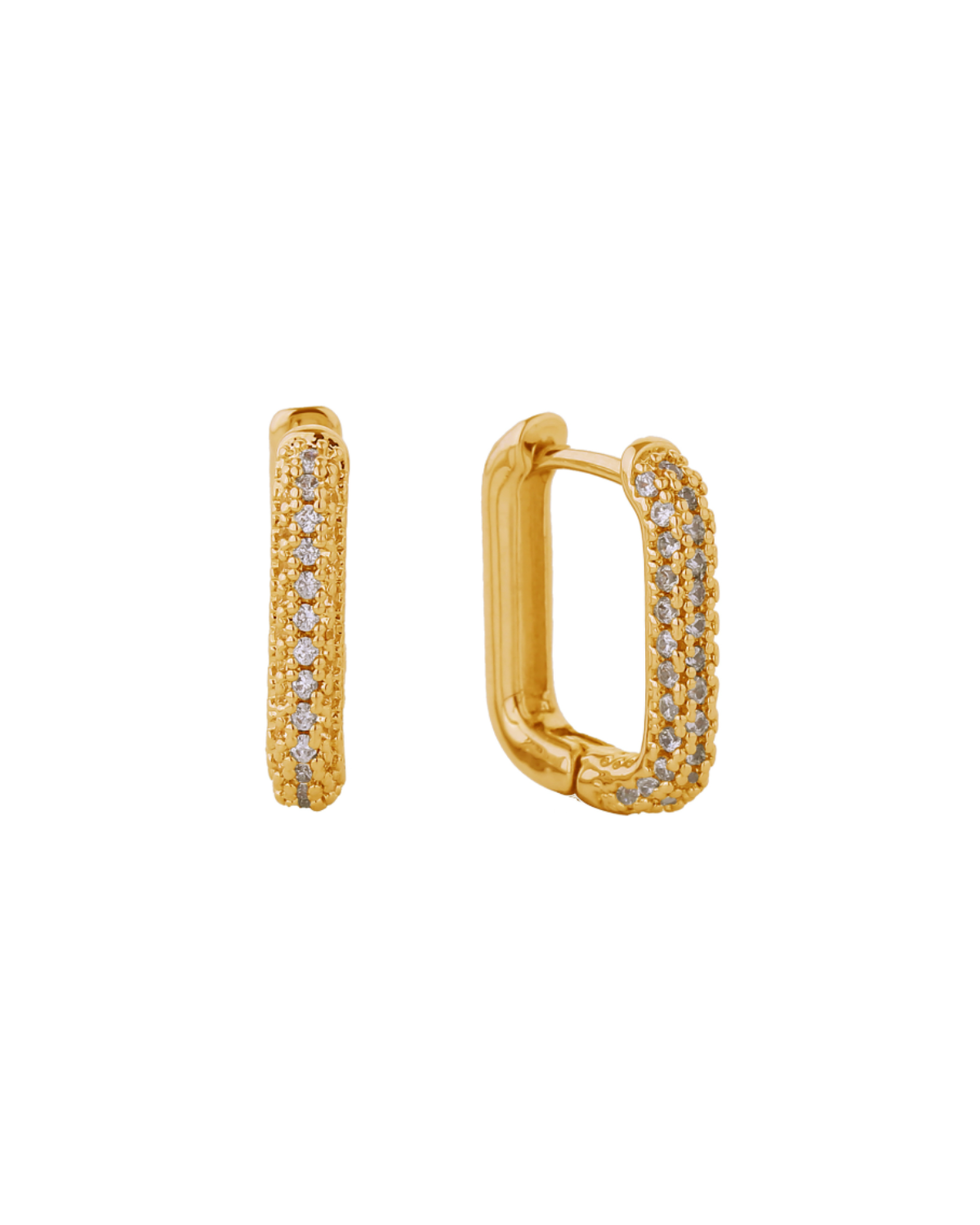 Fine Pave CZ Rounded Rectangle Huggie Earrings
