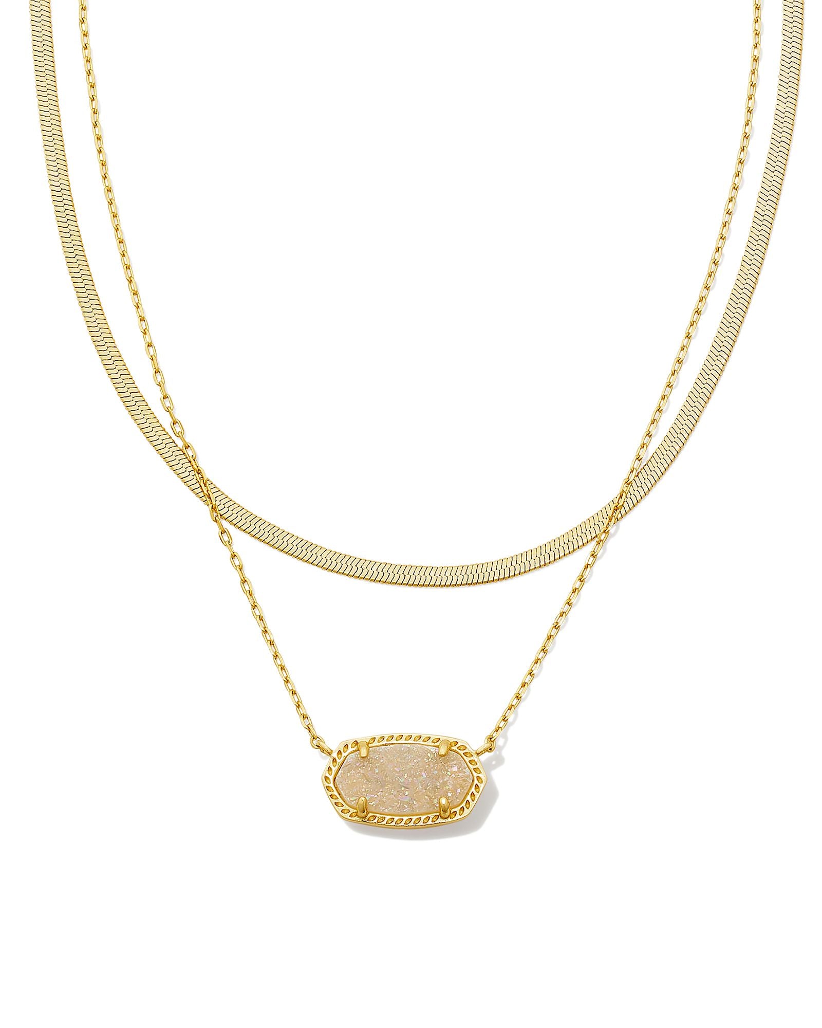 Elisa Herringbone Multistrand Necklace in Gold Iridescent Drusy