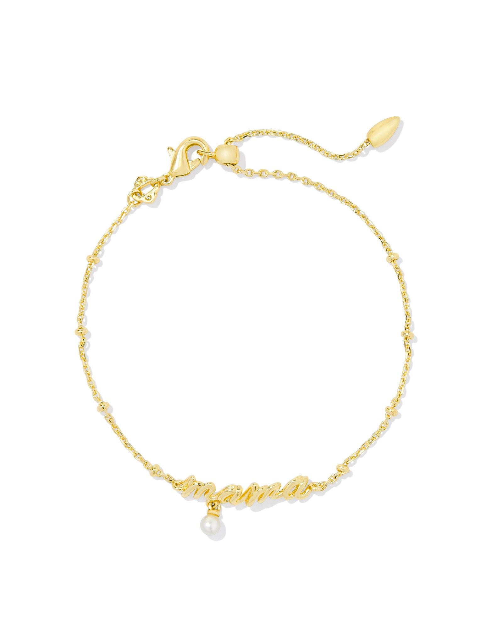 Mama Script Delicate Chain Bracelet in Gold White Pearl