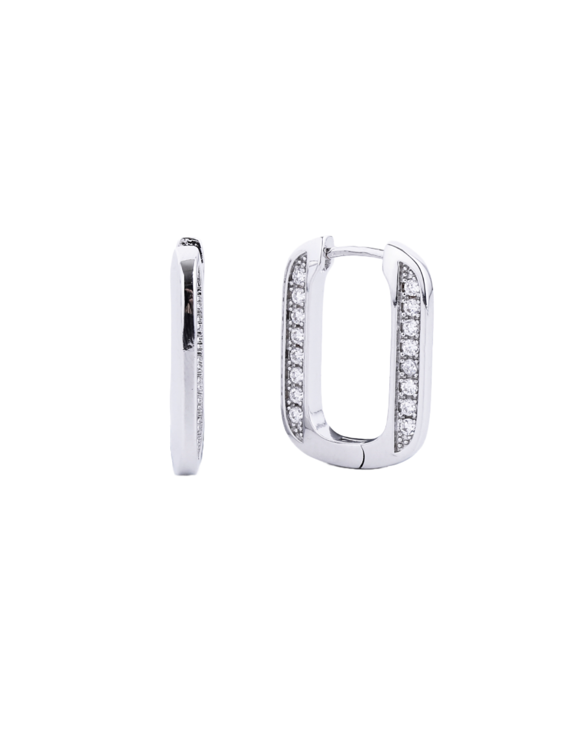Radiant Rectangle Hoops with CZ Detailing in Silver