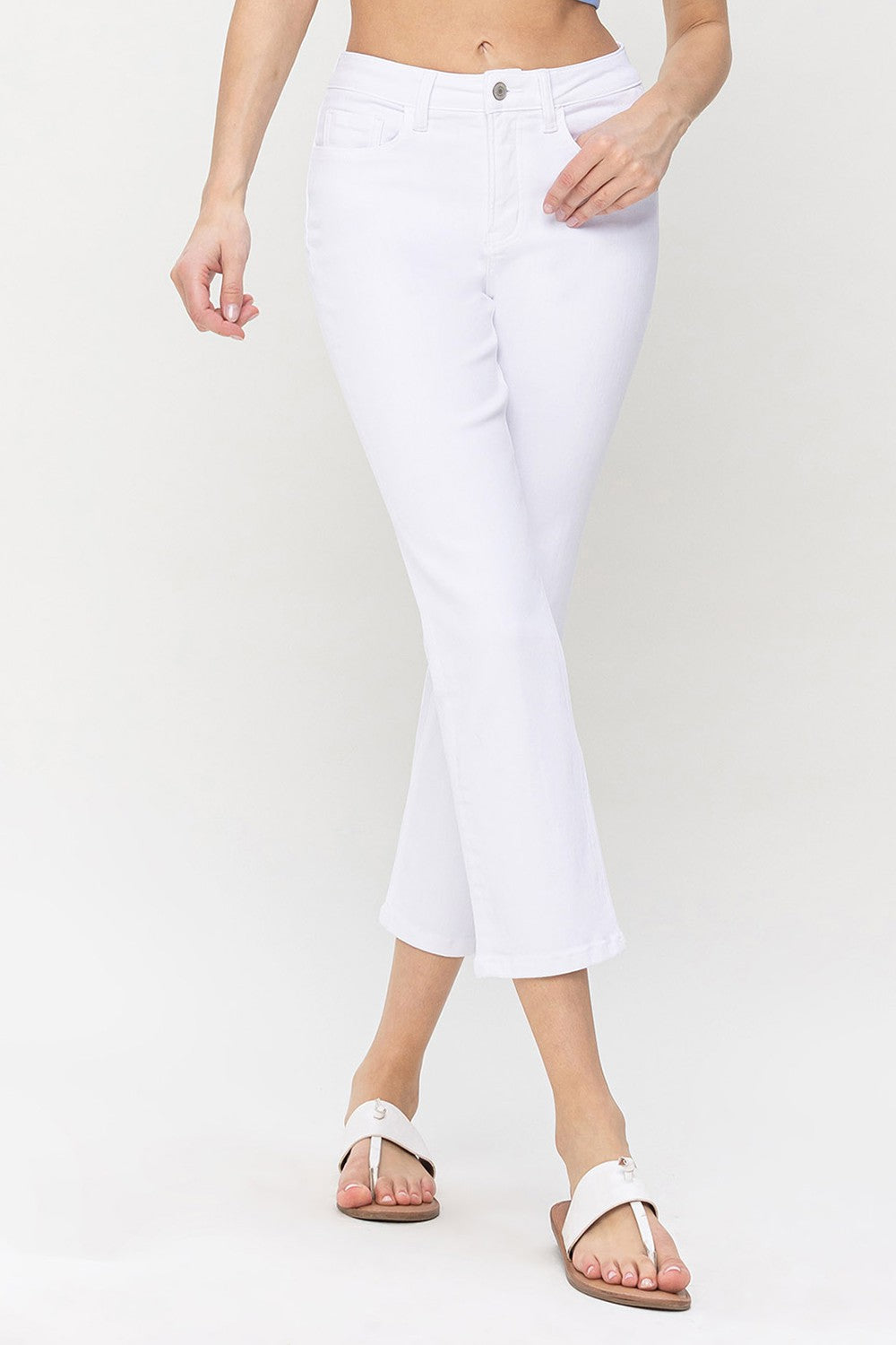 Optic White - High Rise Crop Straight Jeans