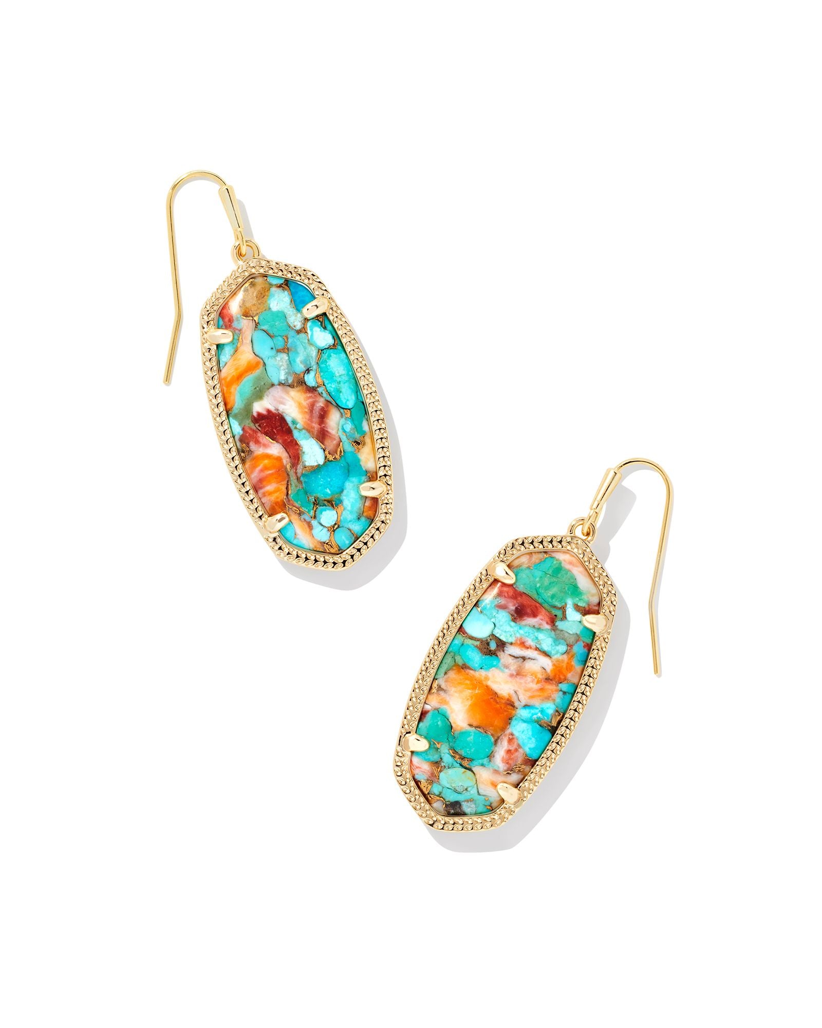 Elle Drop Earrings in Gold Bronze Turquoise Magnesite Red Oyster
