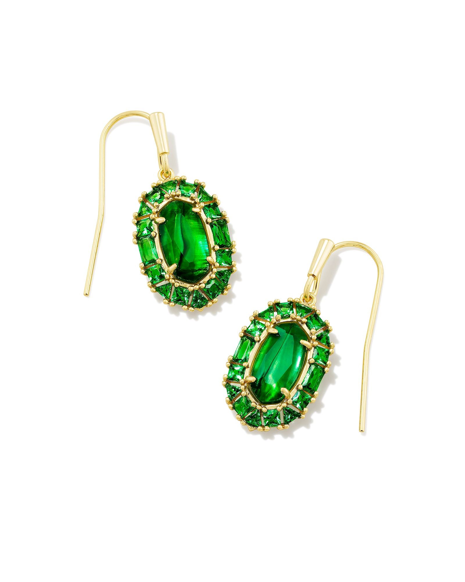 Lee Crystal Framed Drop Earring in Gold Kelly Green Illusion