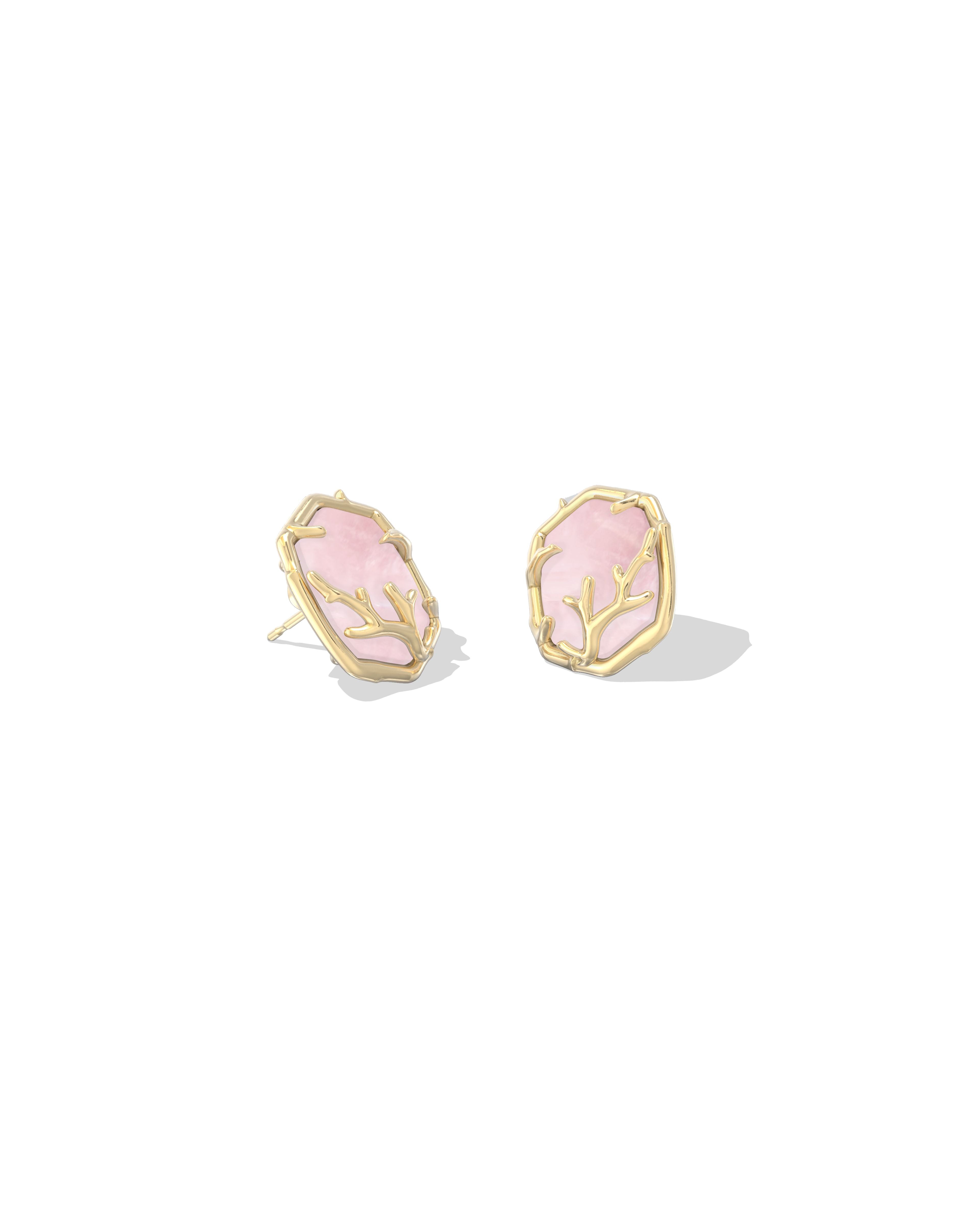Daphne Coral Frame Stud Earrings in Gold Rose Quartz
