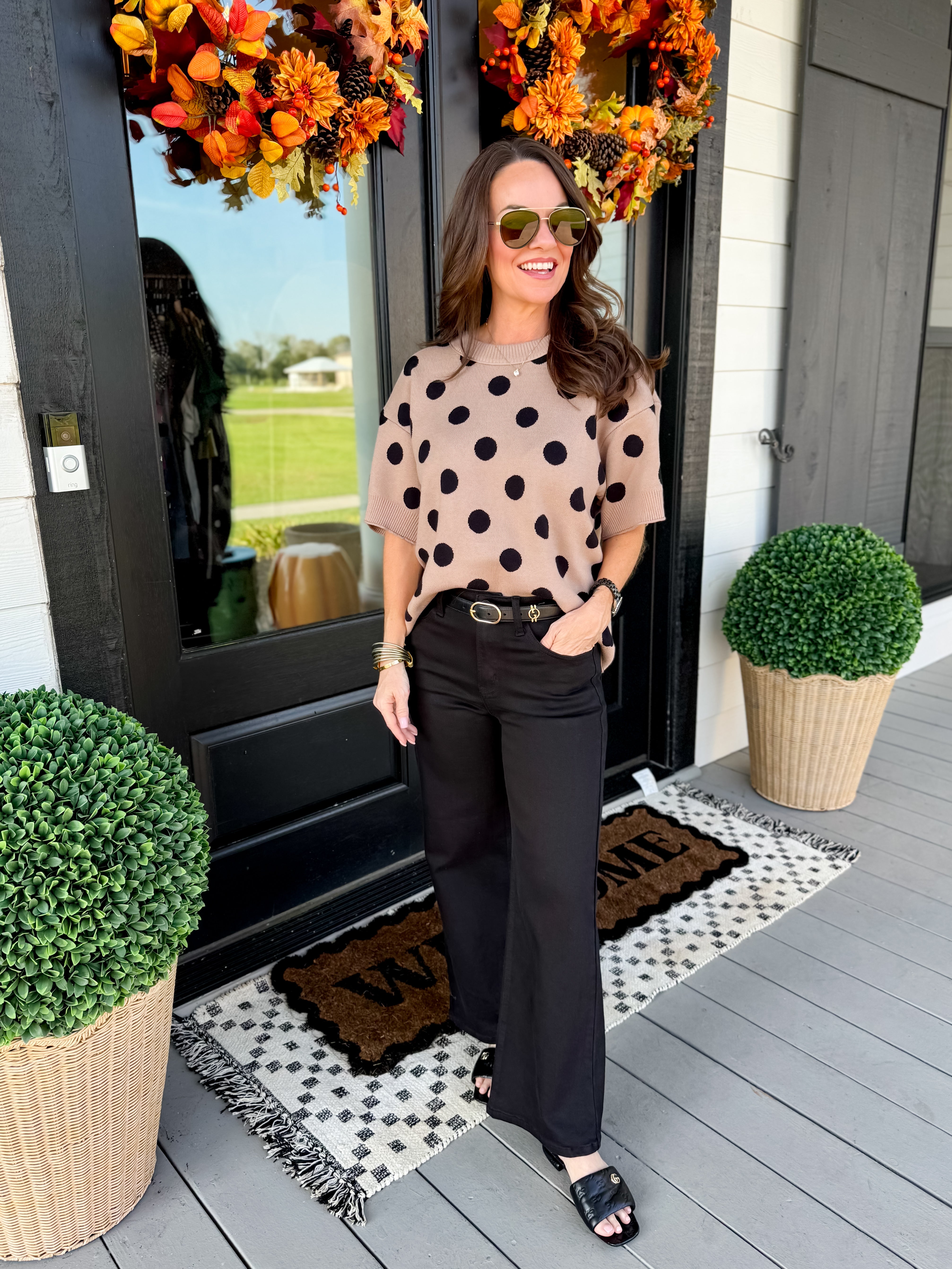 Polka Dot Sweater Top in Taupe