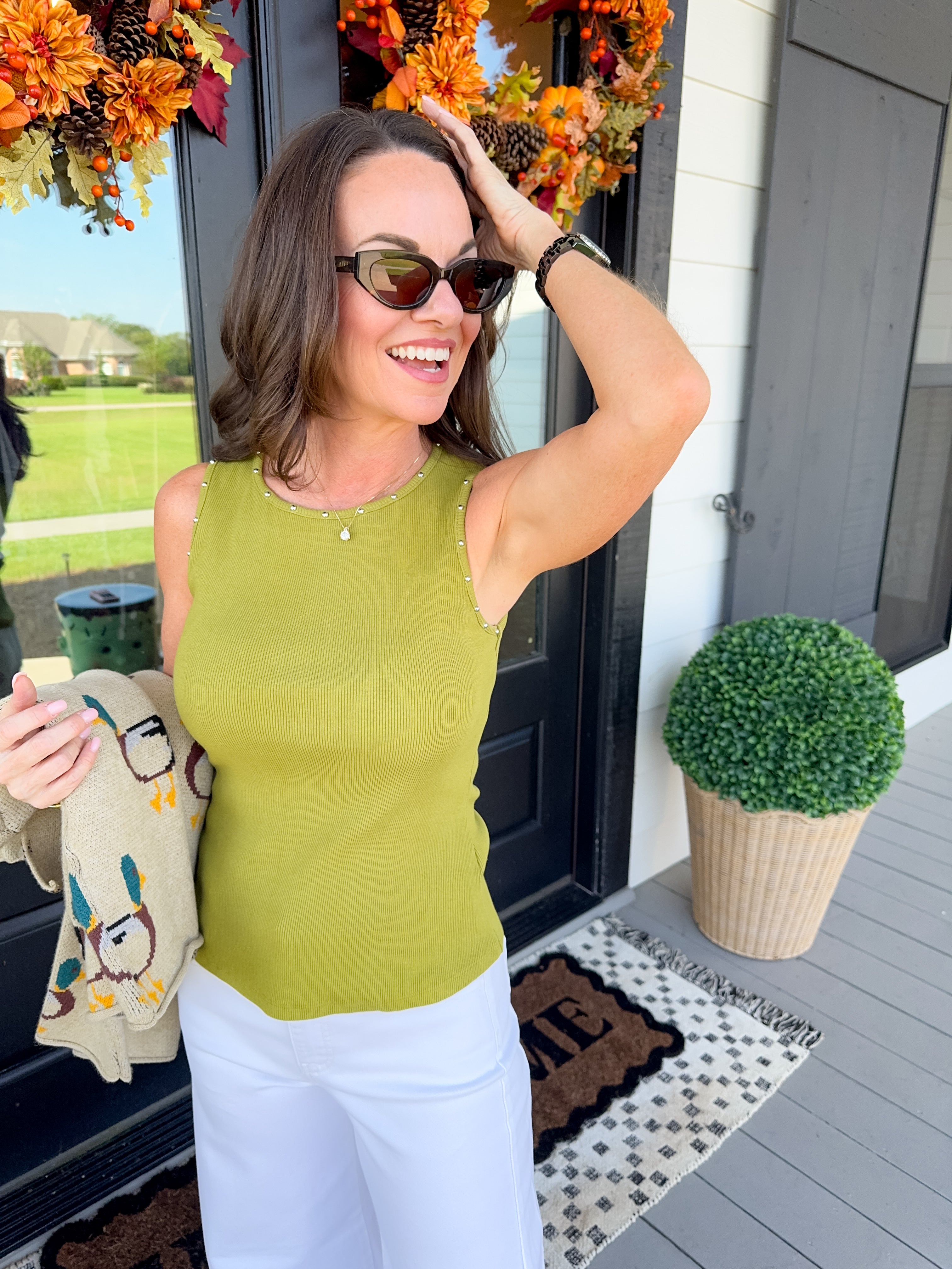 Stud Detail Ribbed Tank Top