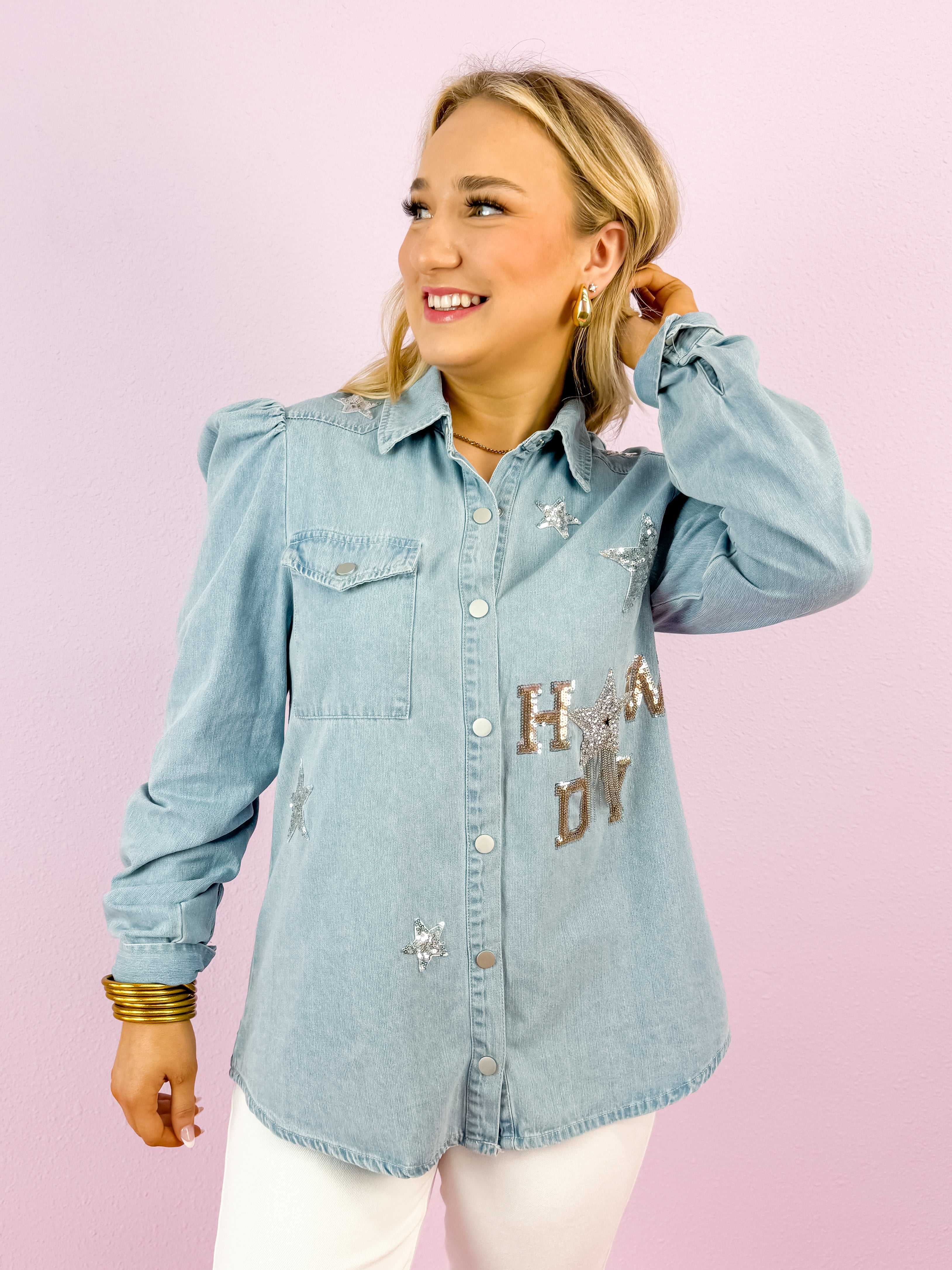 Washed Chambray Sequin Western Shirt