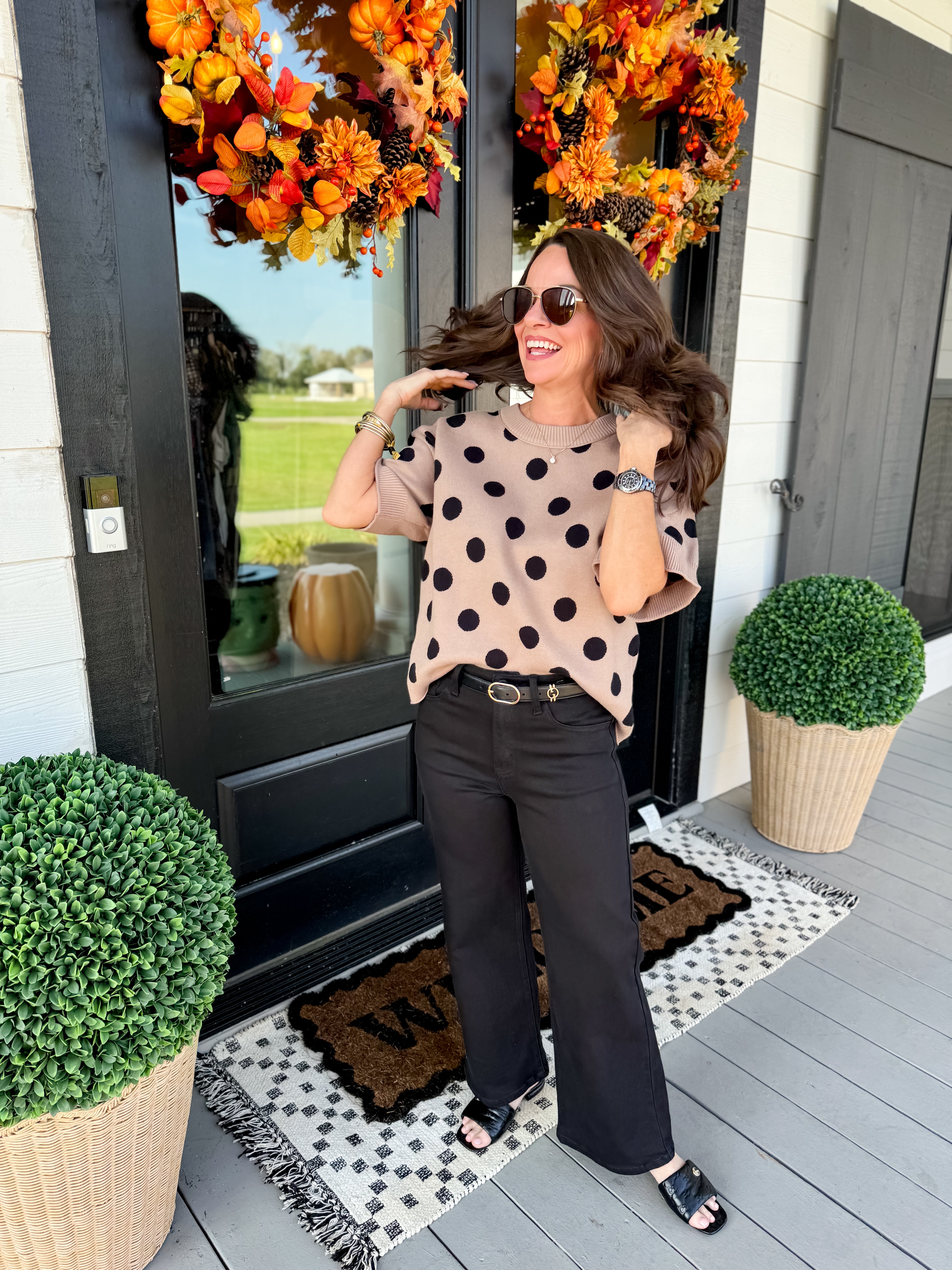 Polka Dot Sweater Top in Taupe