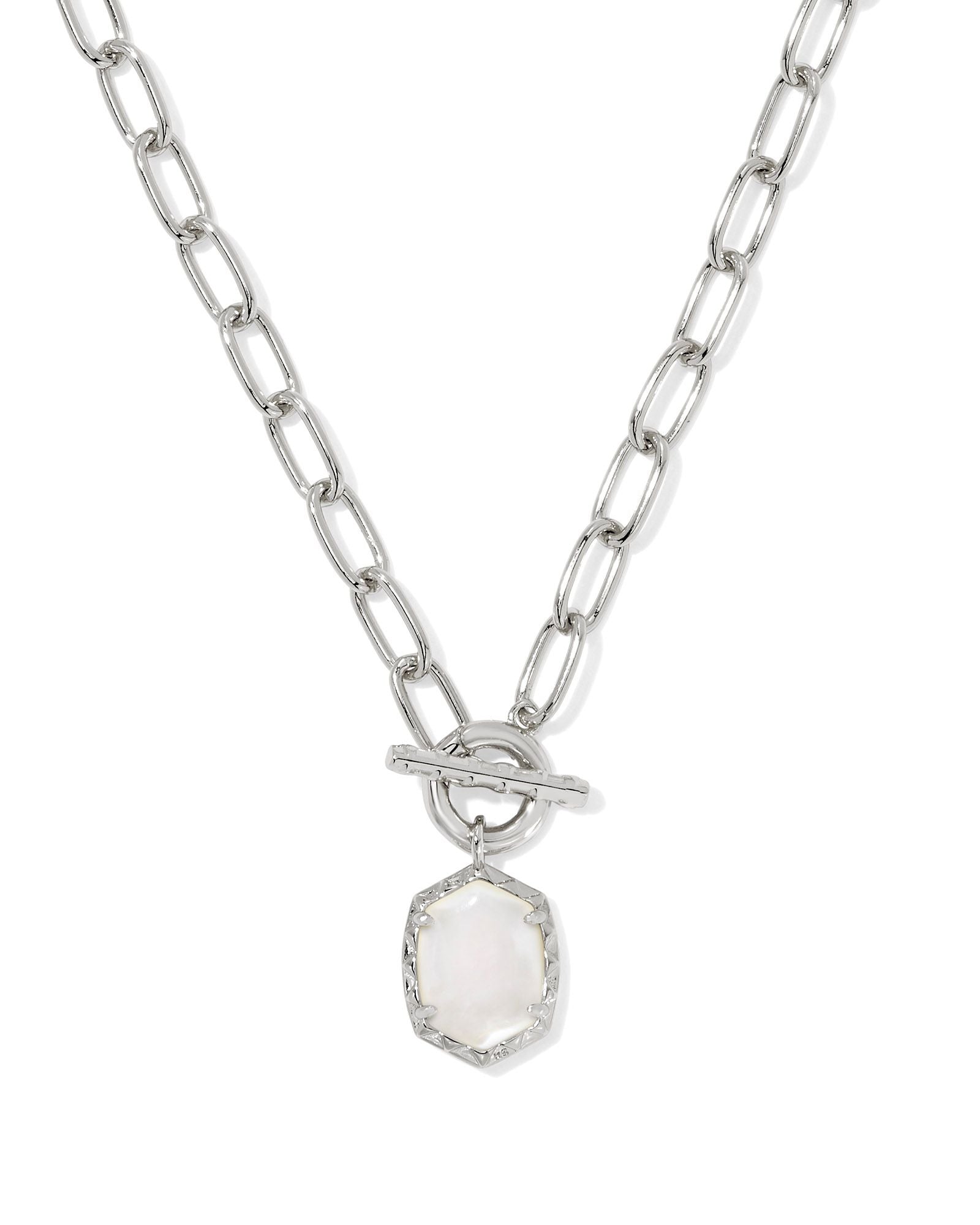 Daphne Link Chain Necklace in Rhodium Ivory Mother of Pearl