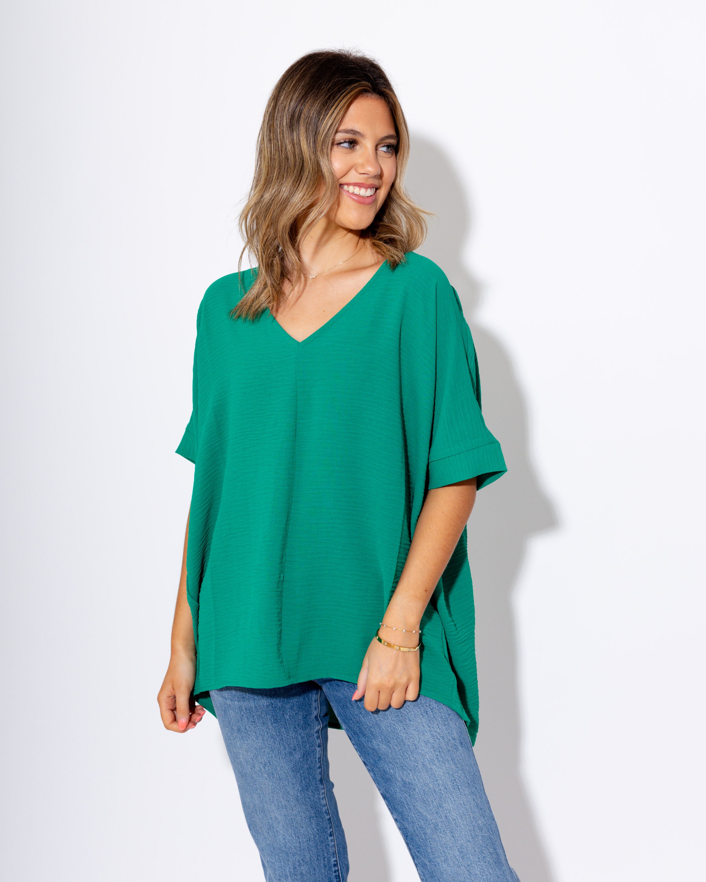 The Easy Breezy V-Neck Top in Kelly Green