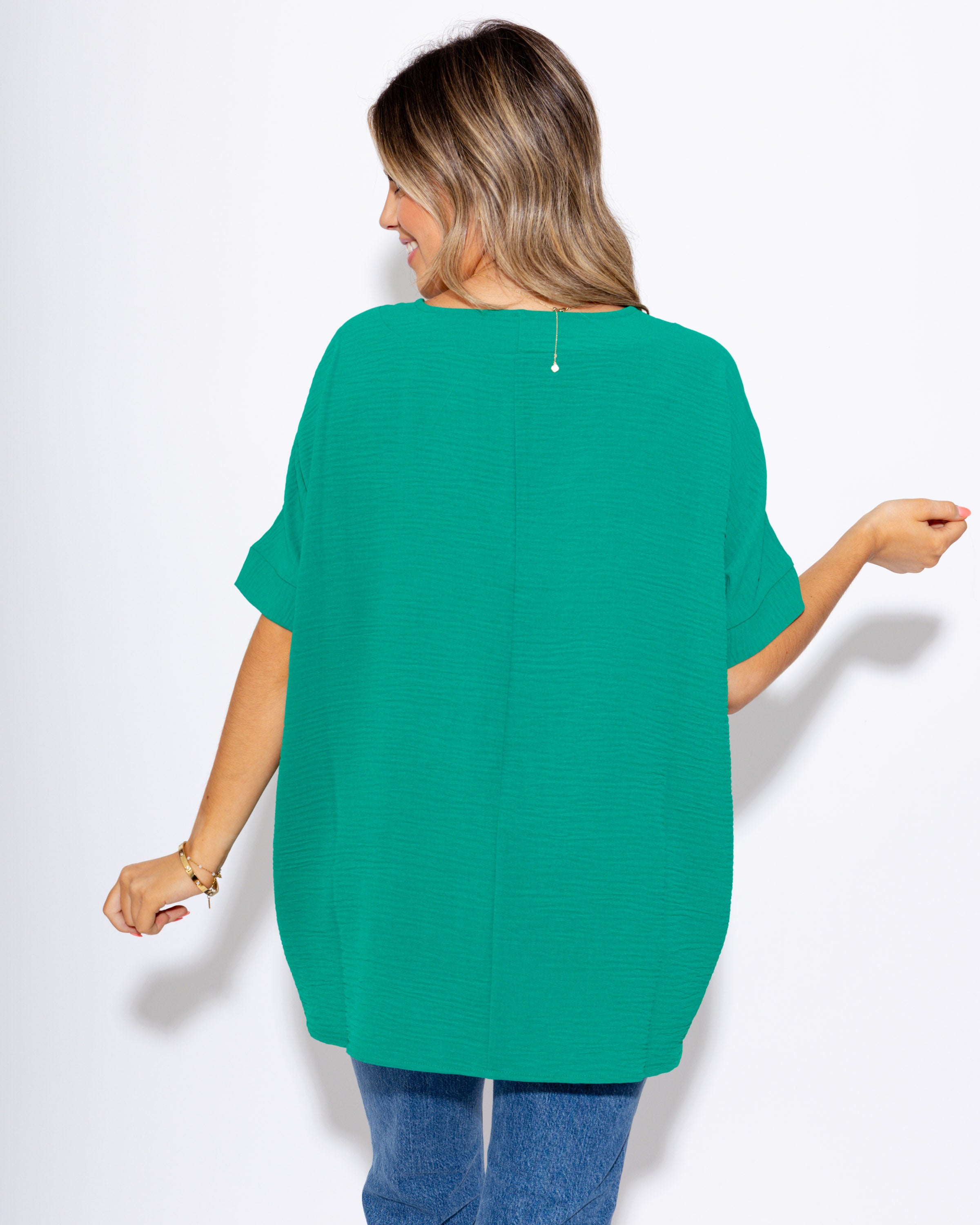 The Easy Breezy V-Neck Top in Kelly Green