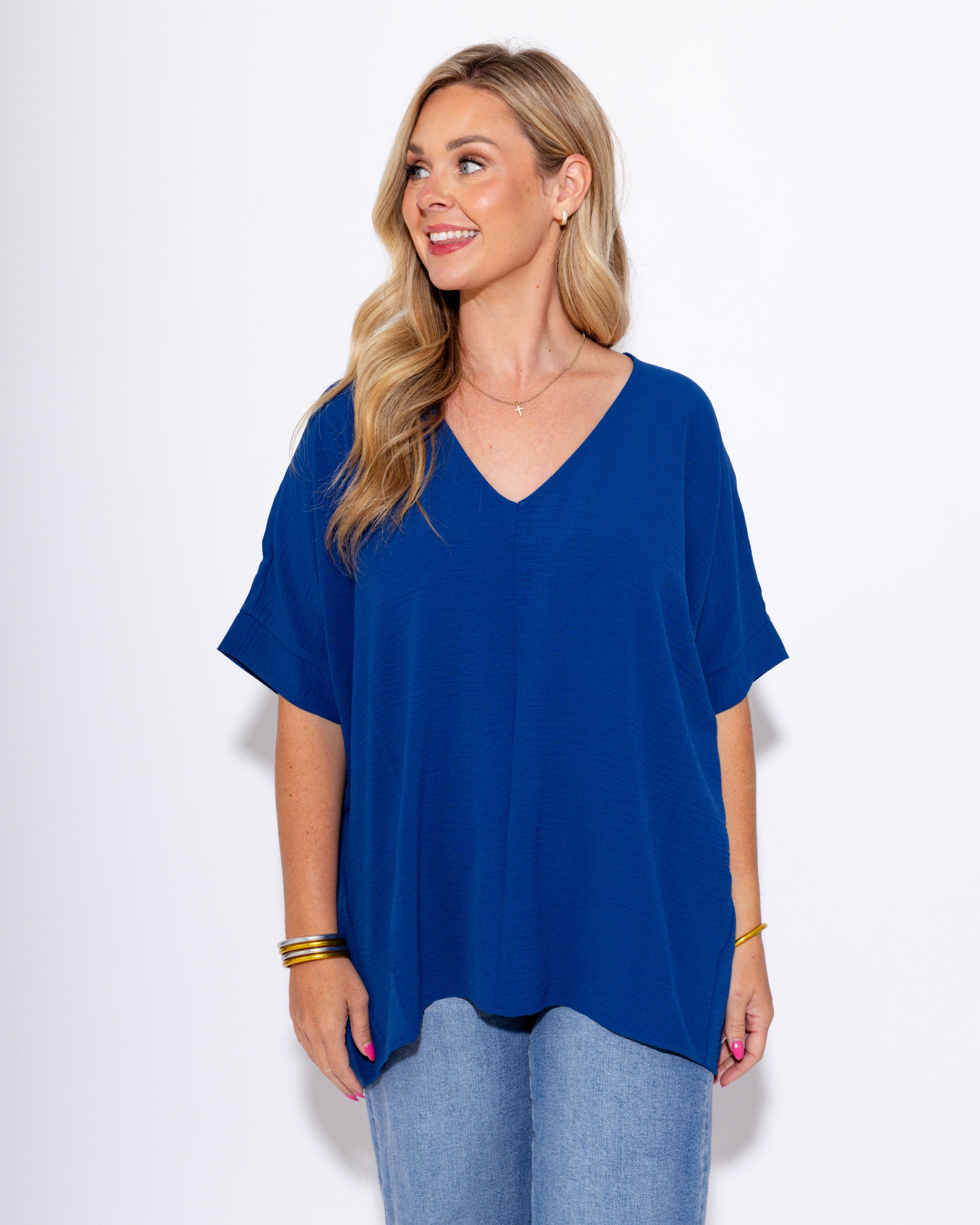 The Easy Breezy V-Neck Top in Navy