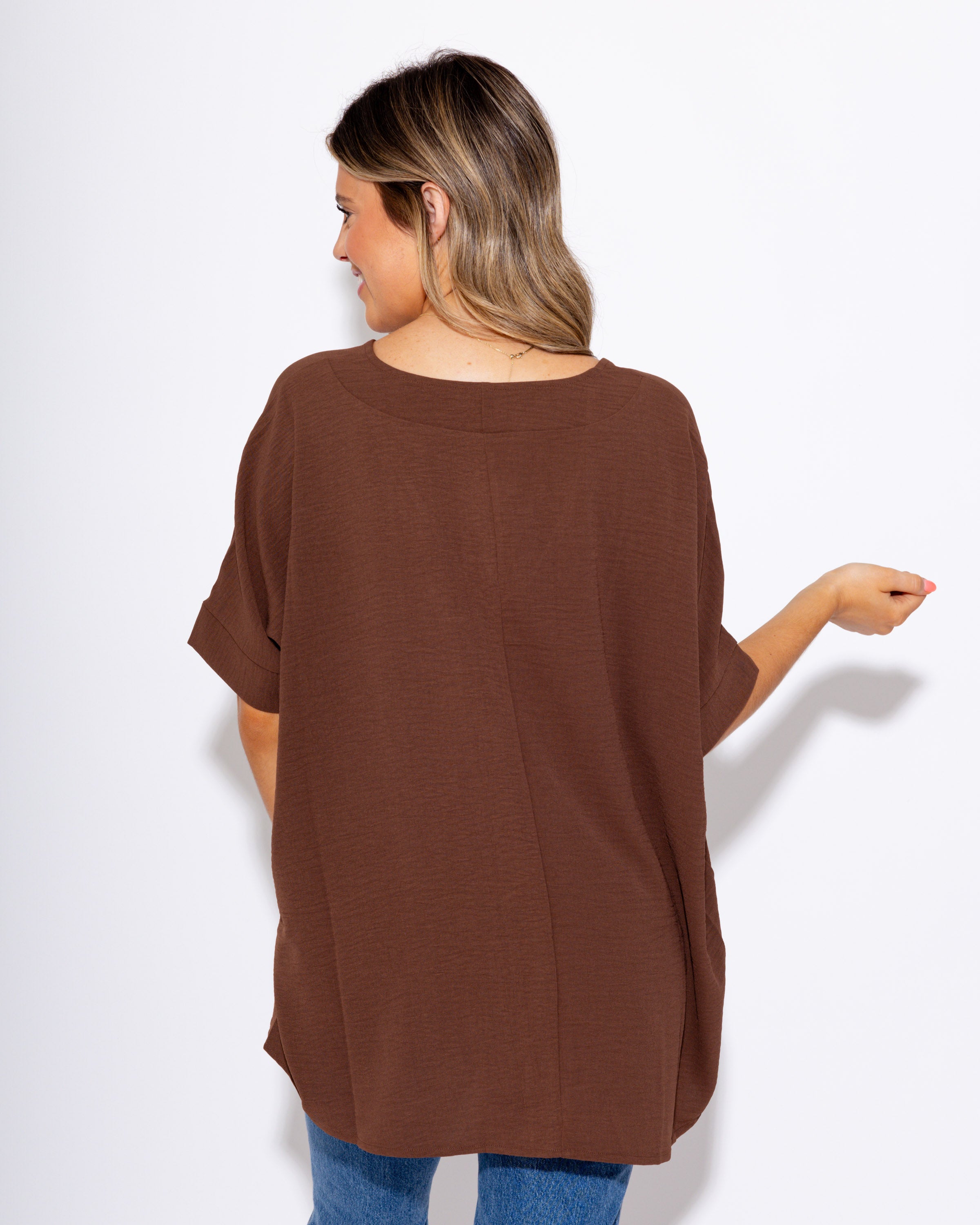 The Easy Breezy V-Neck Top in Brown