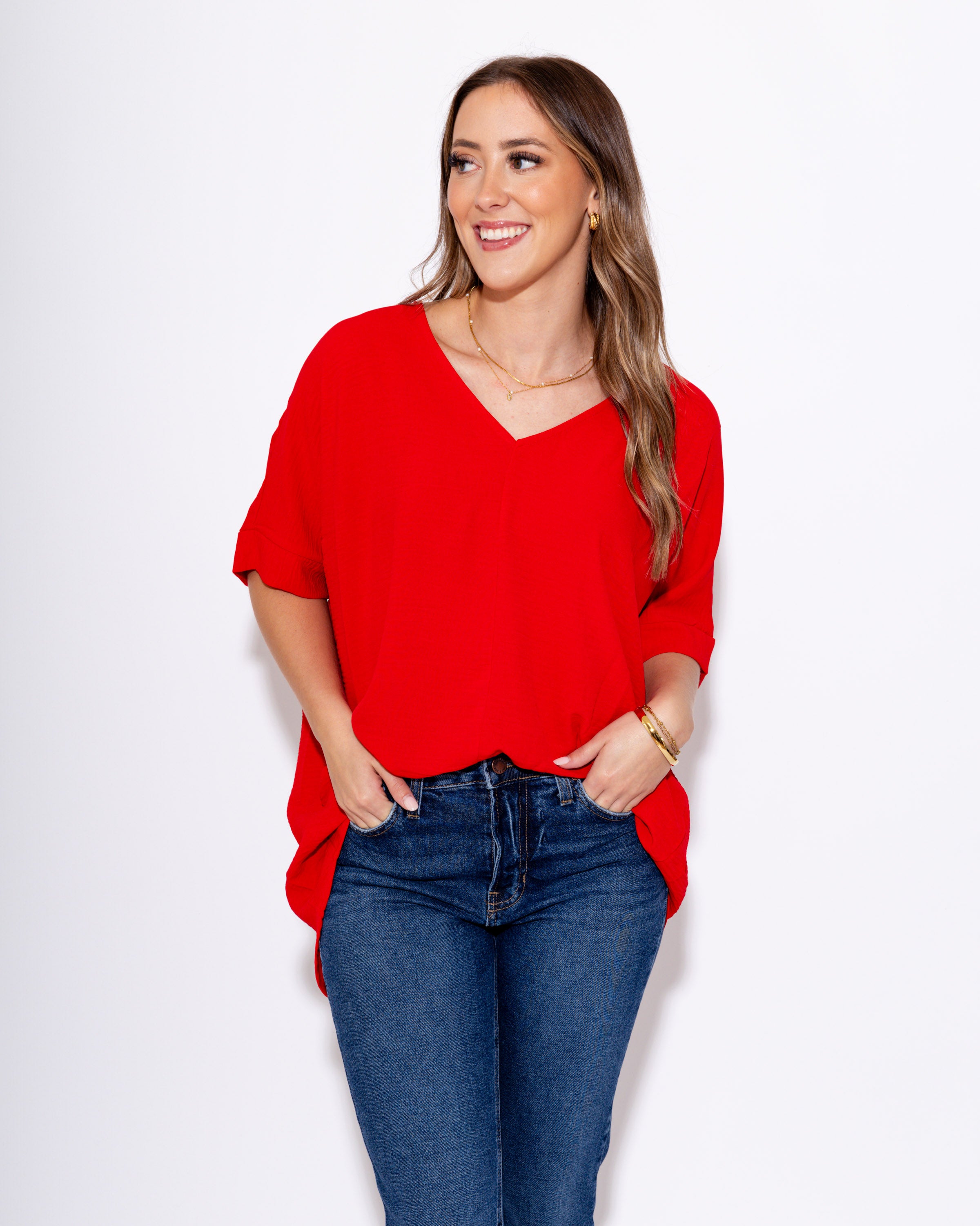 The Easy Breezy V-Neck Top in Ruby