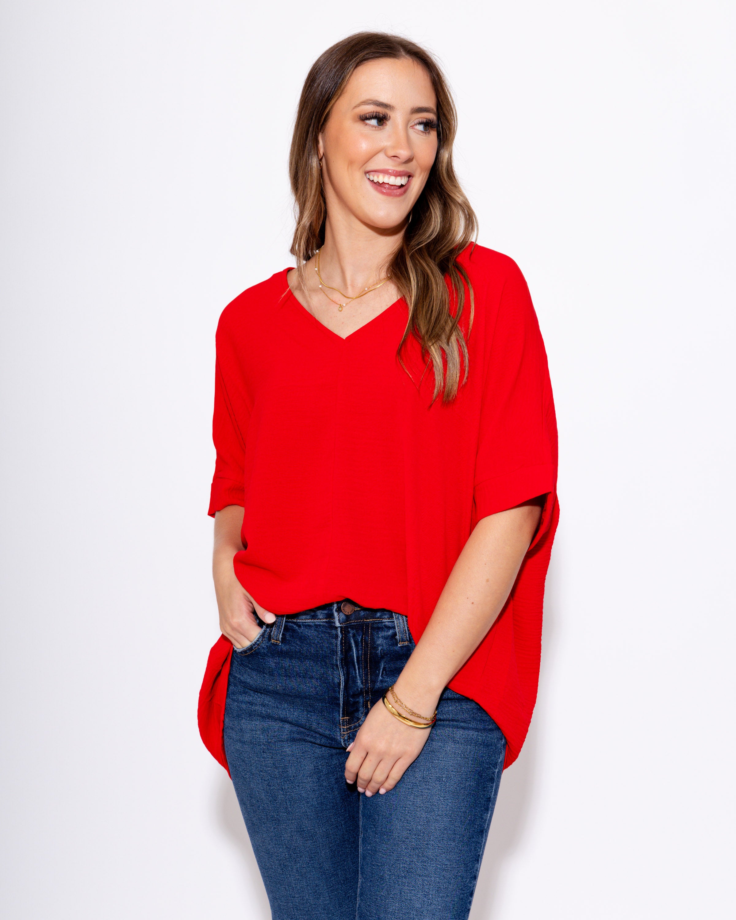 The Easy Breezy V-Neck Top in Ruby