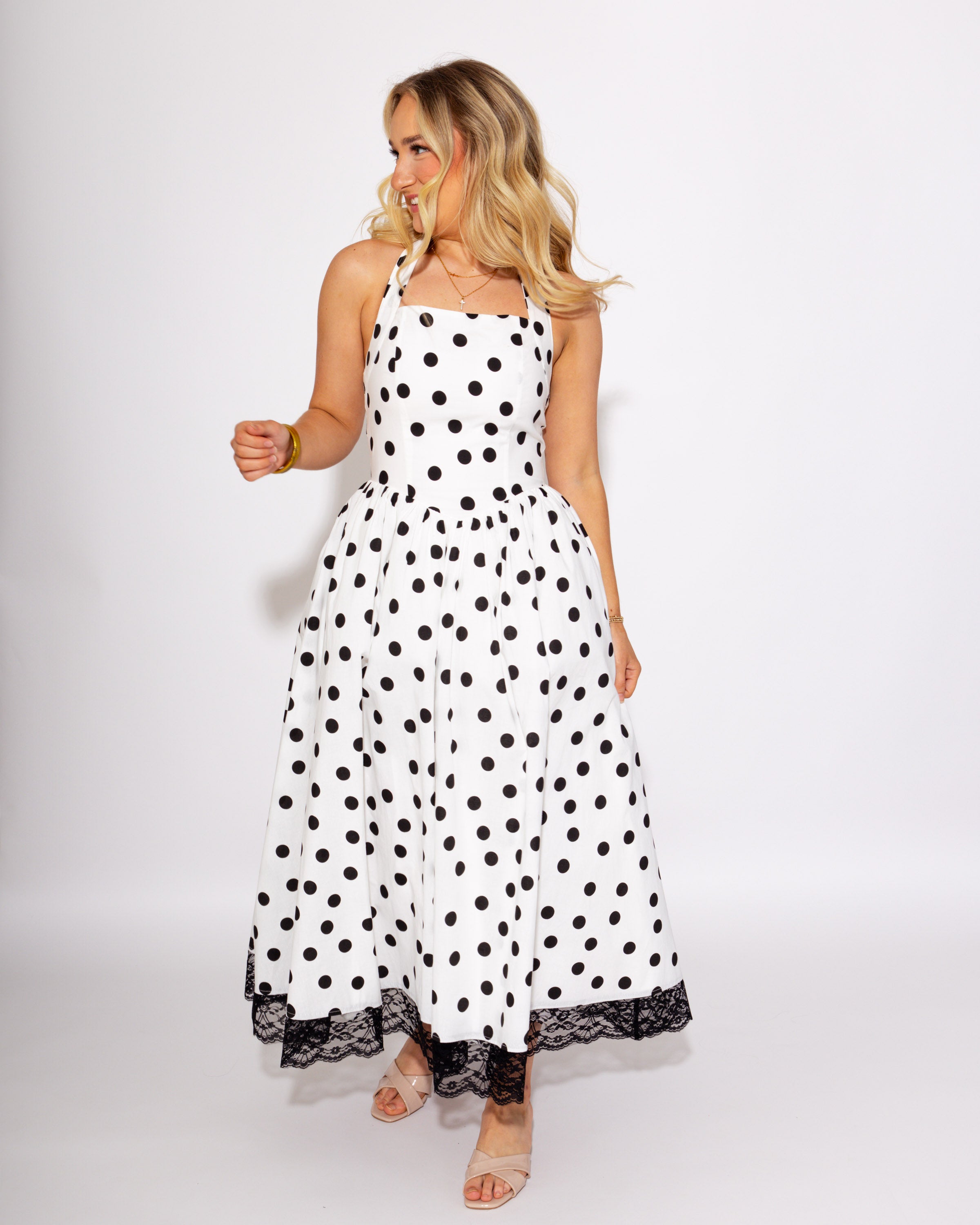 Polka Dot and Twirl Halter Midi Dress
