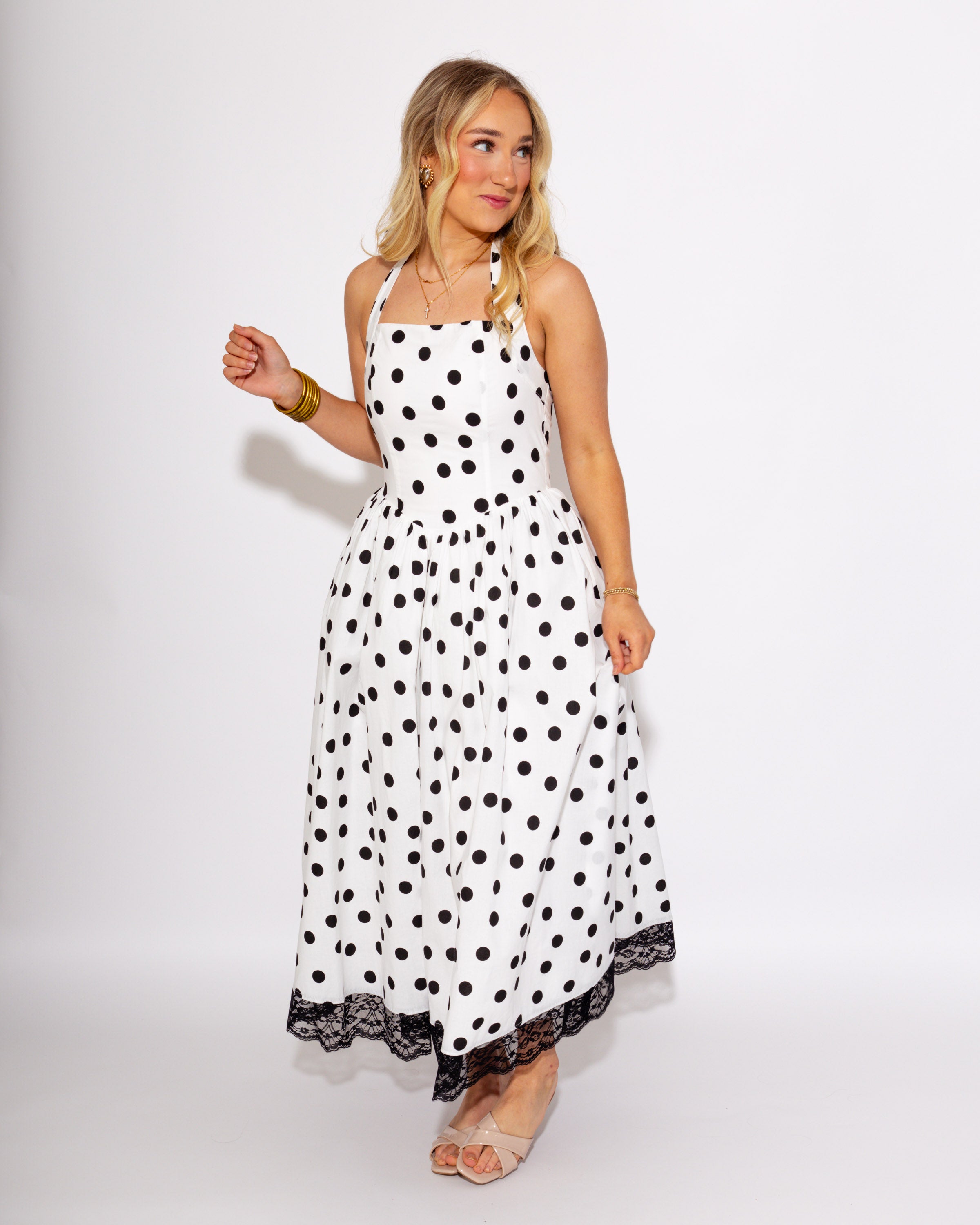 Polka Dot and Twirl Halter Midi Dress