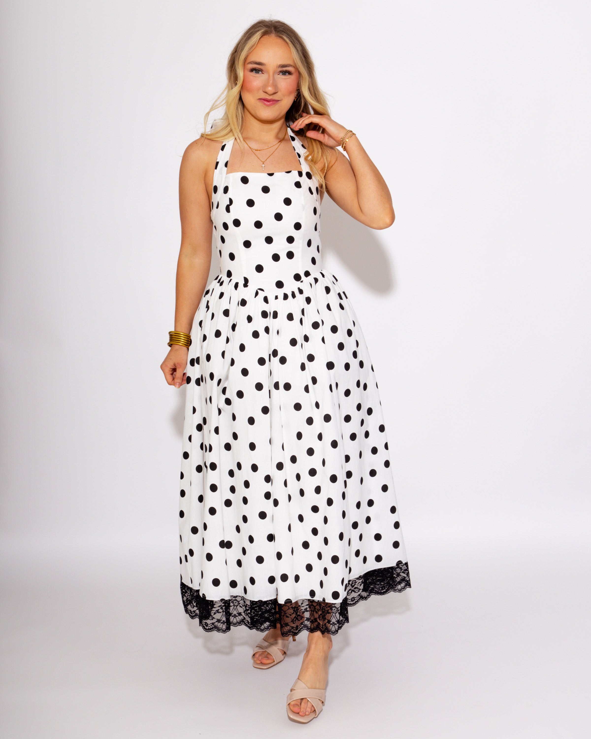 Polka Dot and Twirl Halter Midi Dress