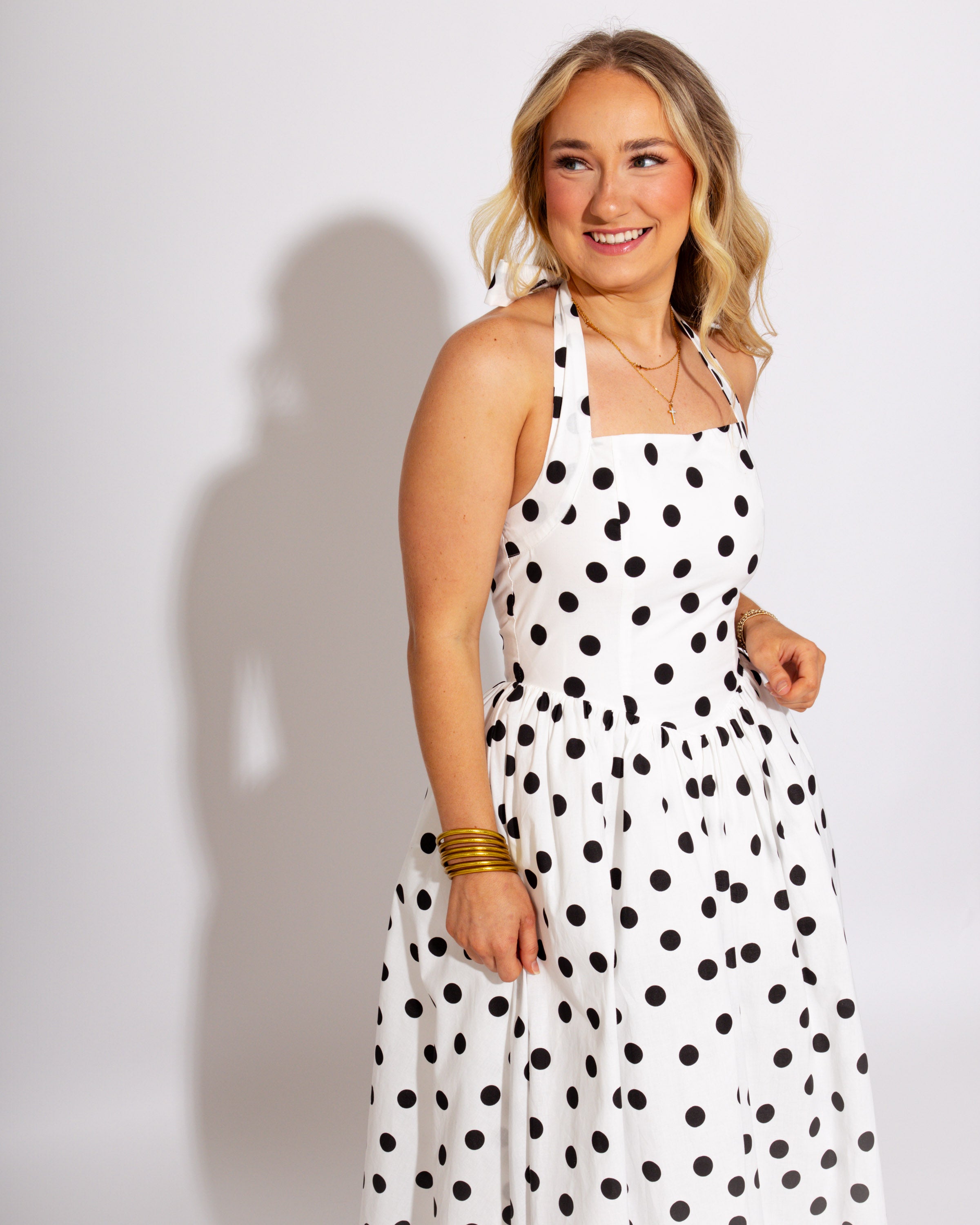Polka Dot and Twirl Halter Midi Dress
