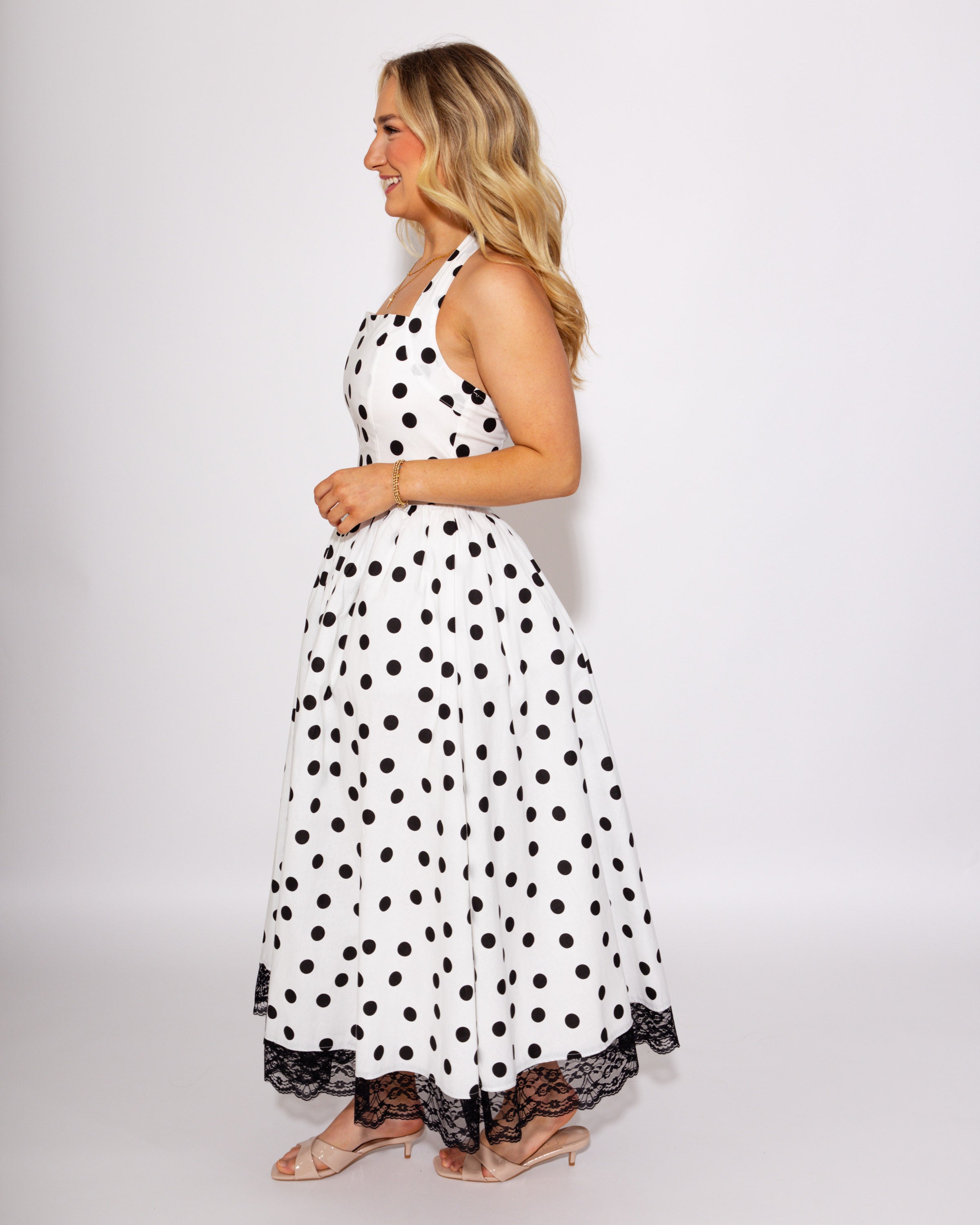 Polka Dot and Twirl Halter Midi Dress