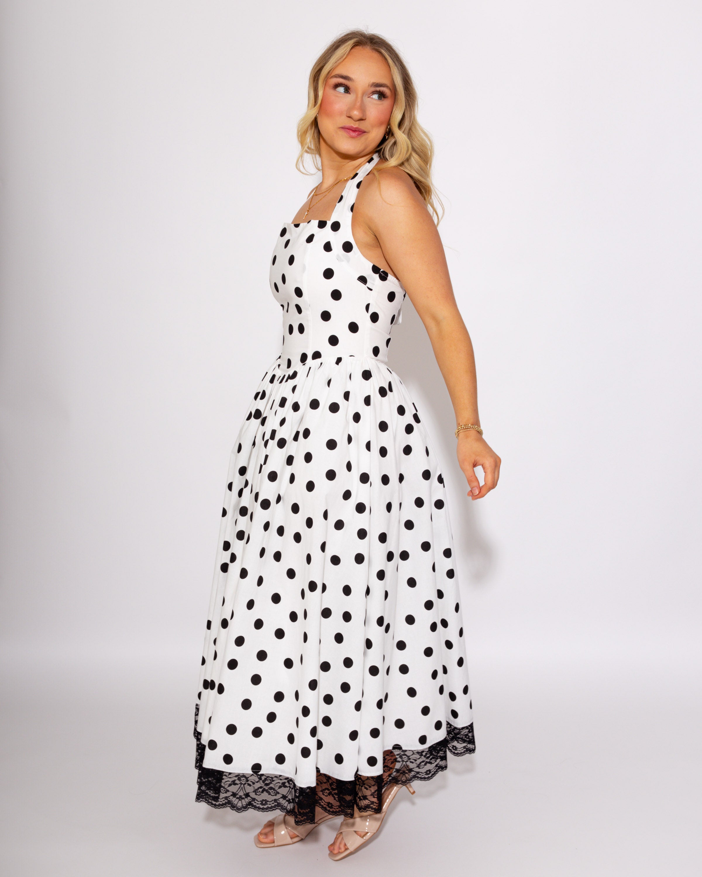 Polka Dot and Twirl Halter Midi Dress