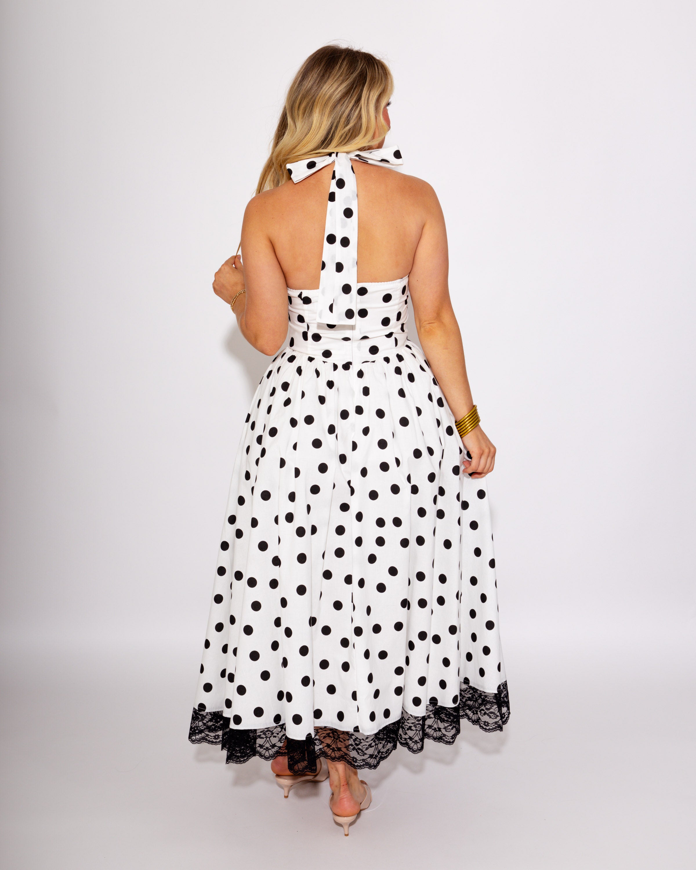 Polka Dot and Twirl Halter Midi Dress