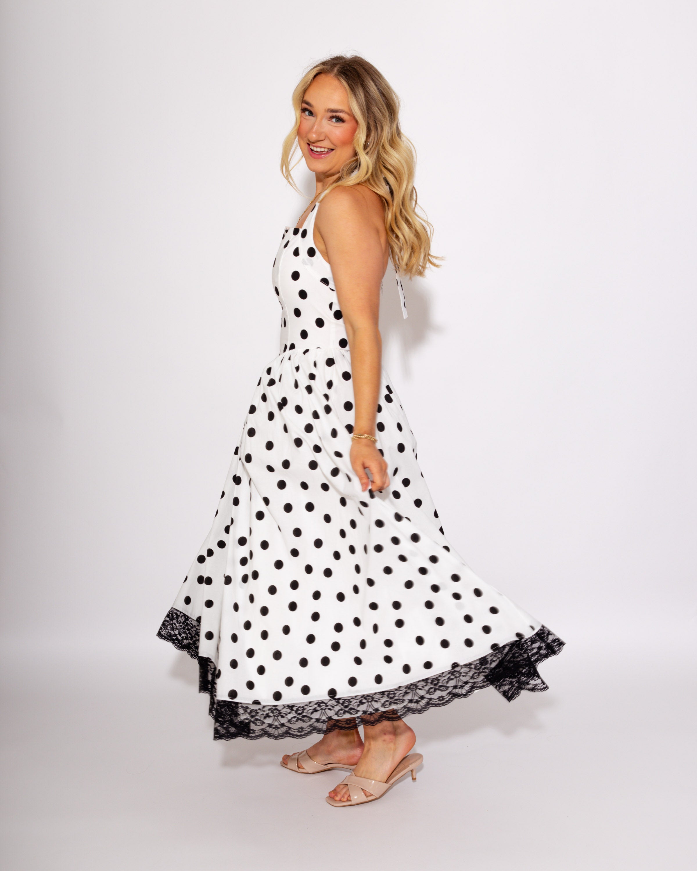 Polka Dot and Twirl Halter Midi Dress