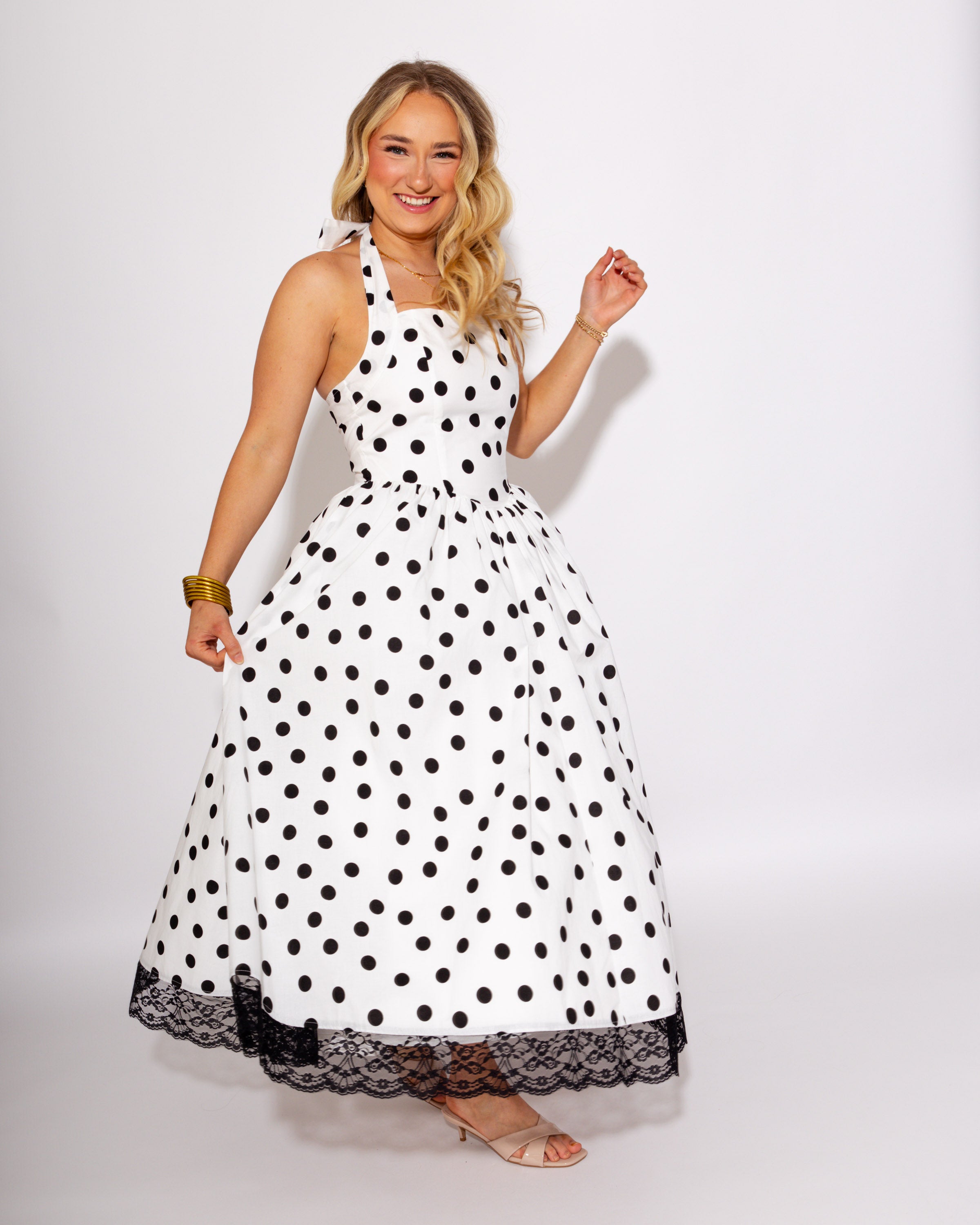 Polka Dot and Twirl Halter Midi Dress