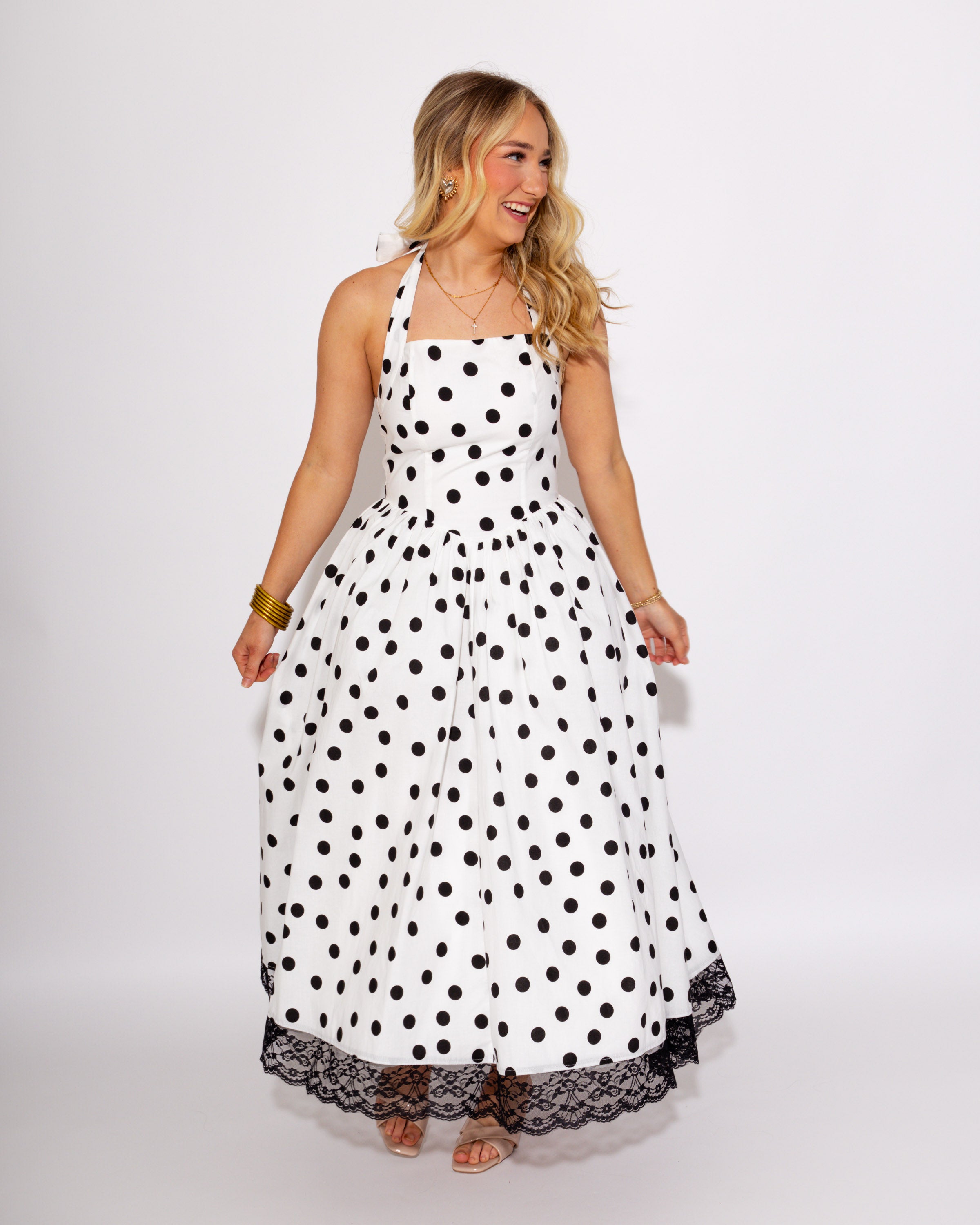 Polka Dot and Twirl Halter Midi Dress