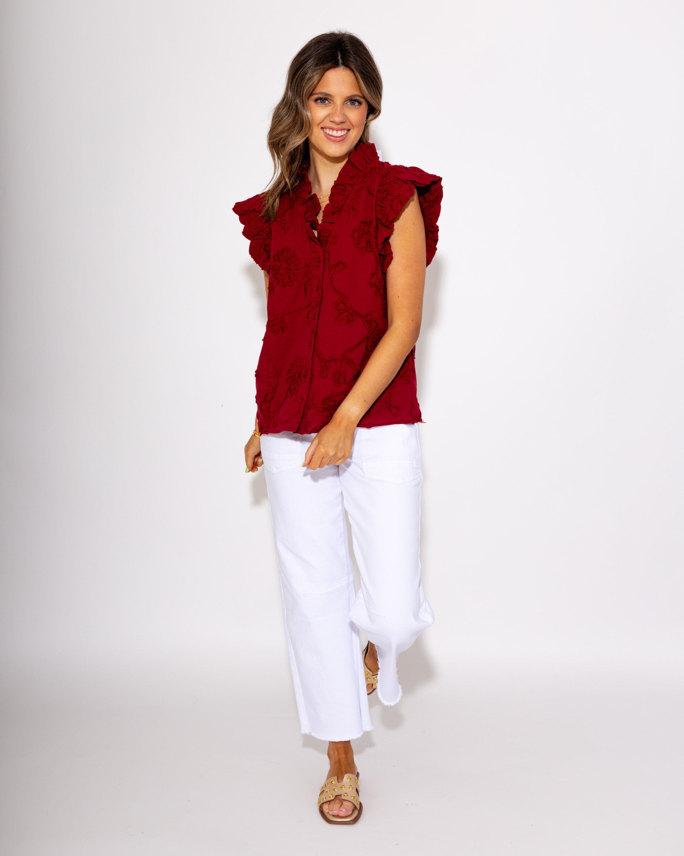 Maroon/Cherry Ruffle Top