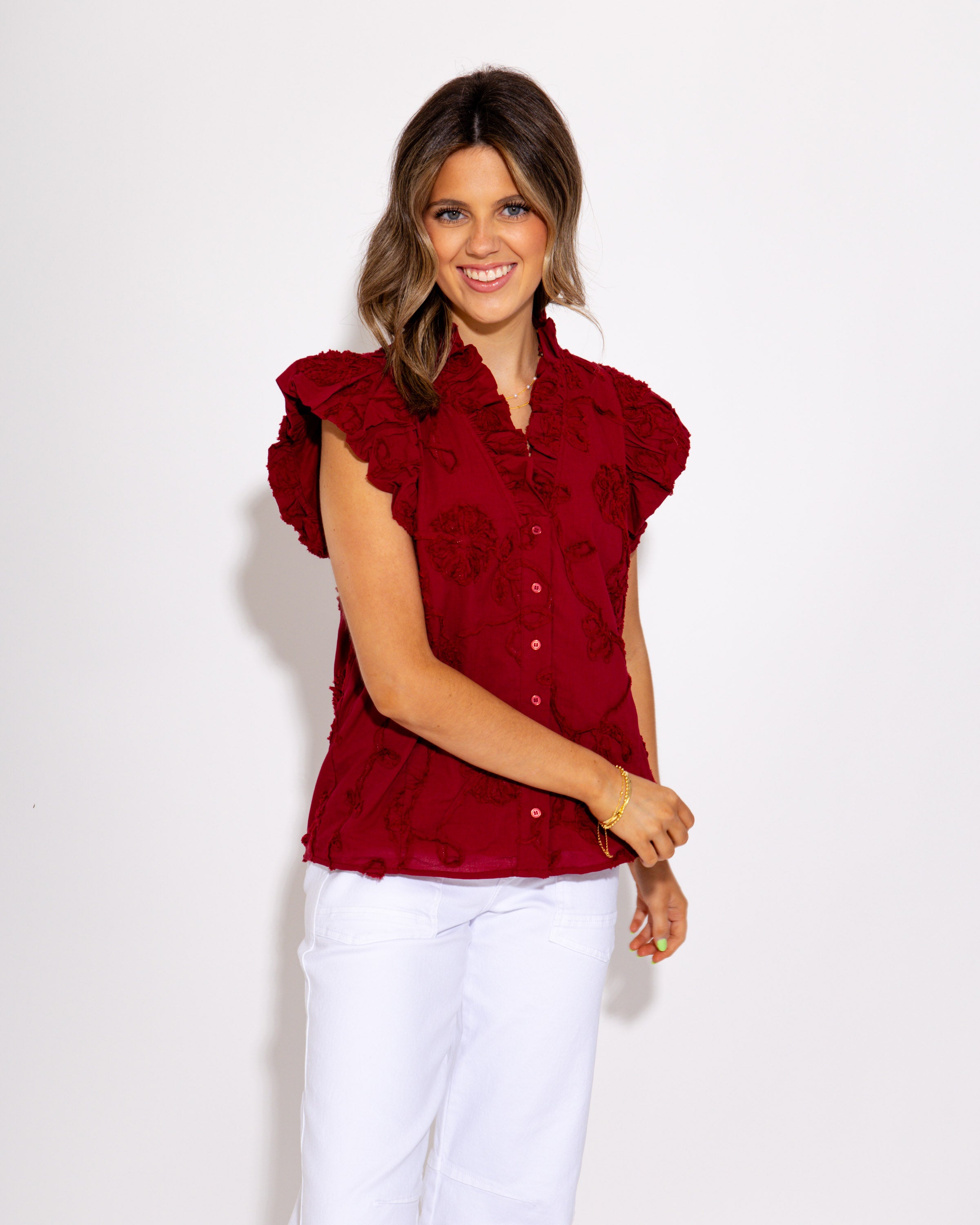 Maroon/Cherry Ruffle Top