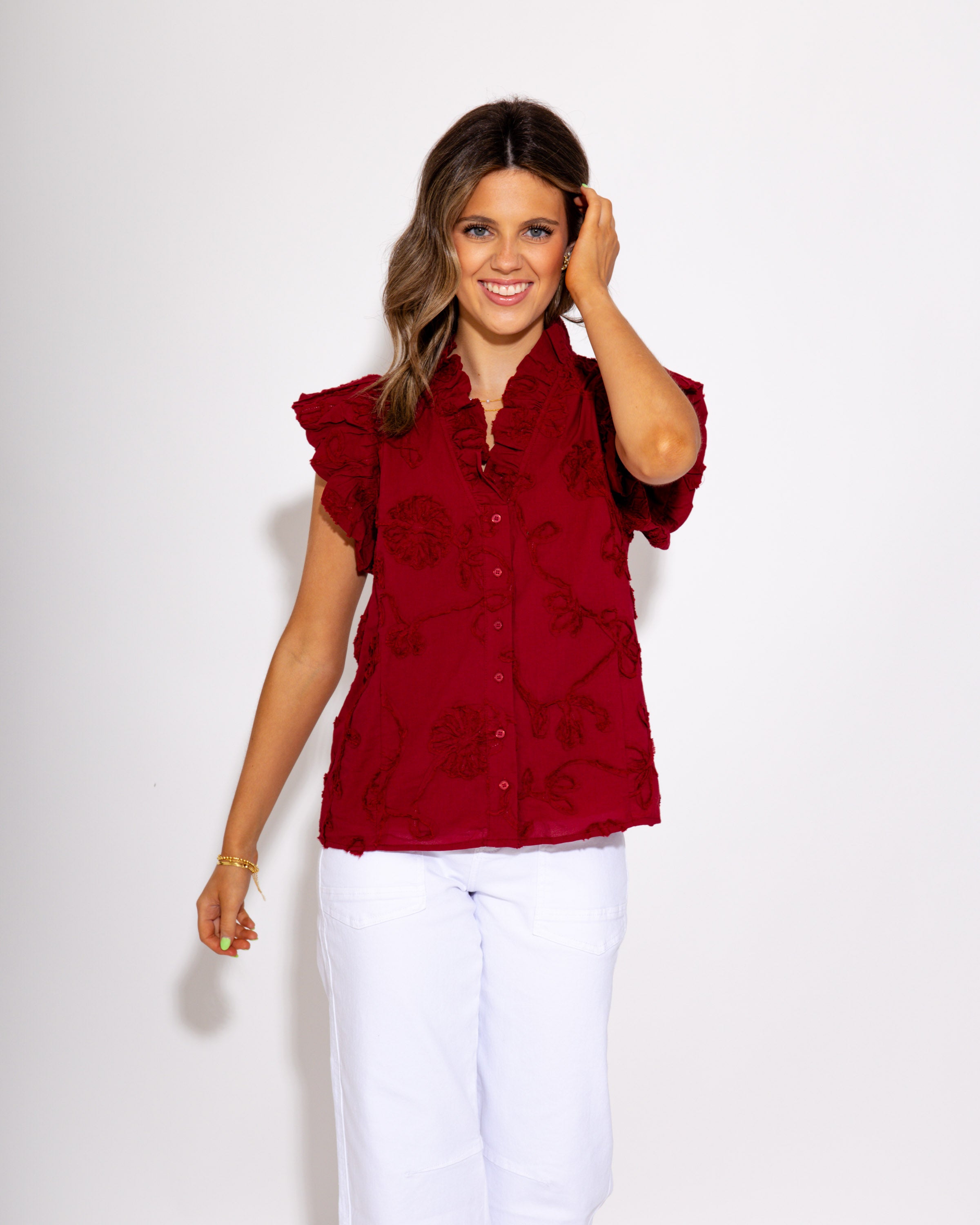 Maroon/Cherry Ruffle Top