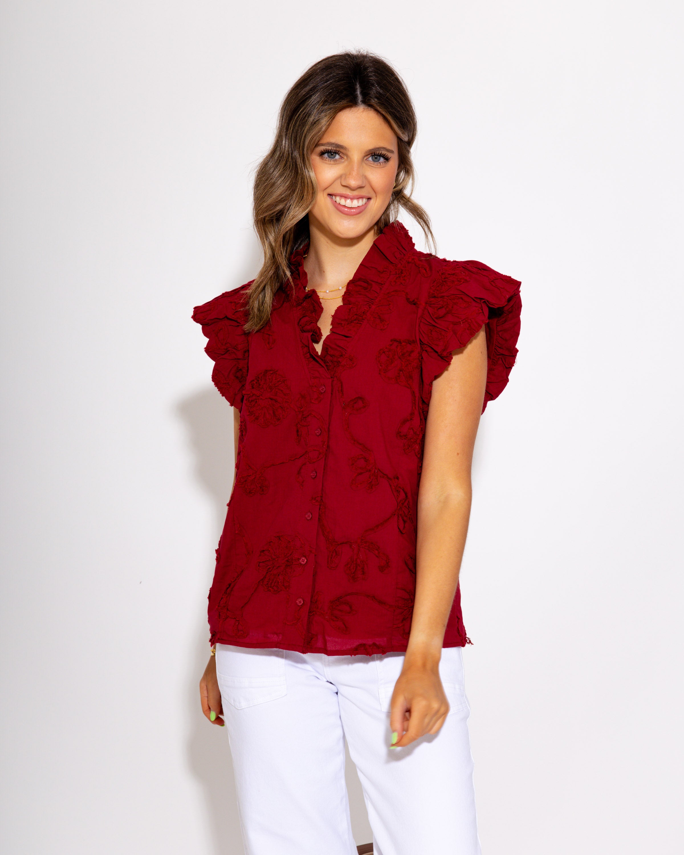 Maroon/Cherry Ruffle Top