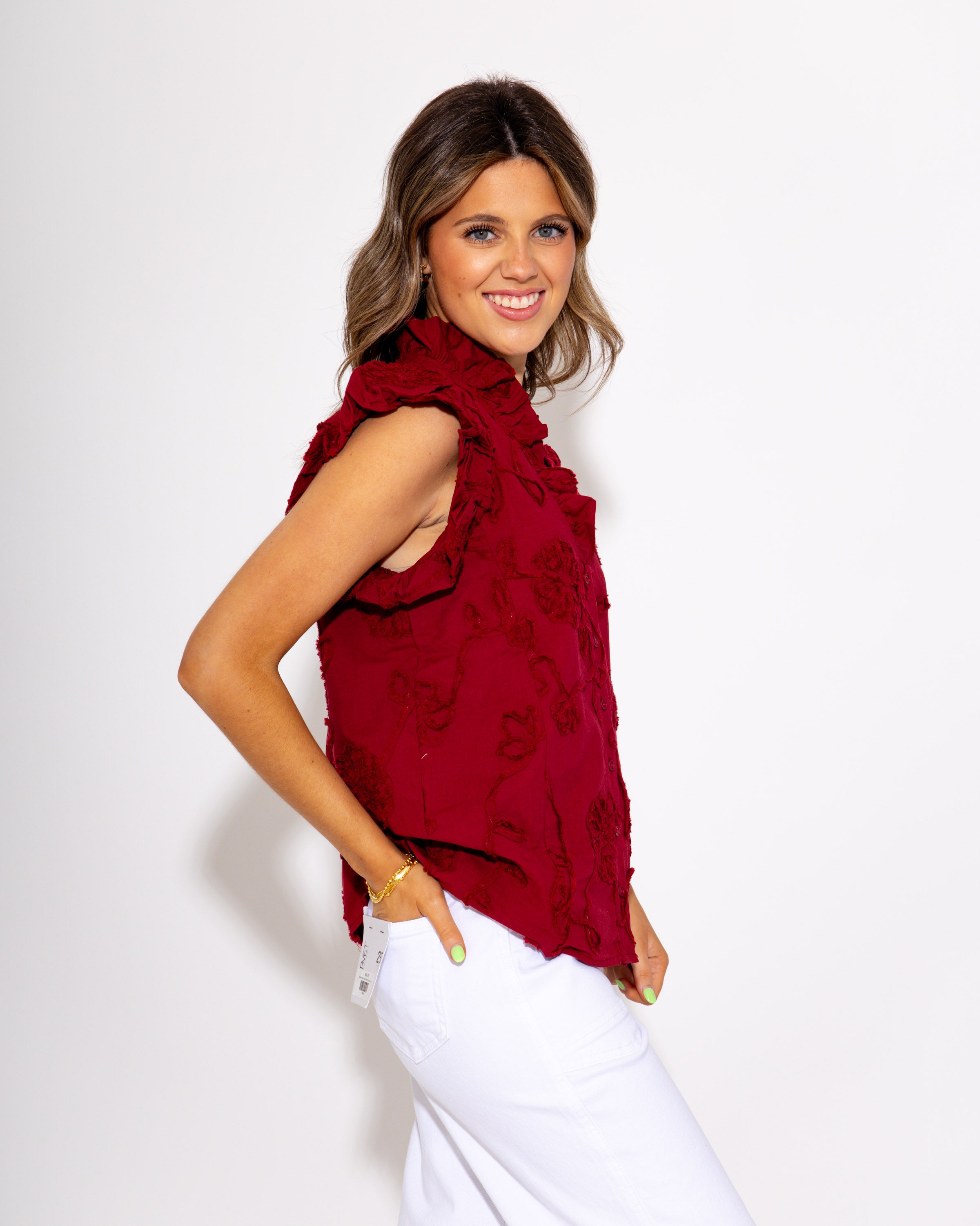 Maroon/Cherry Ruffle Top