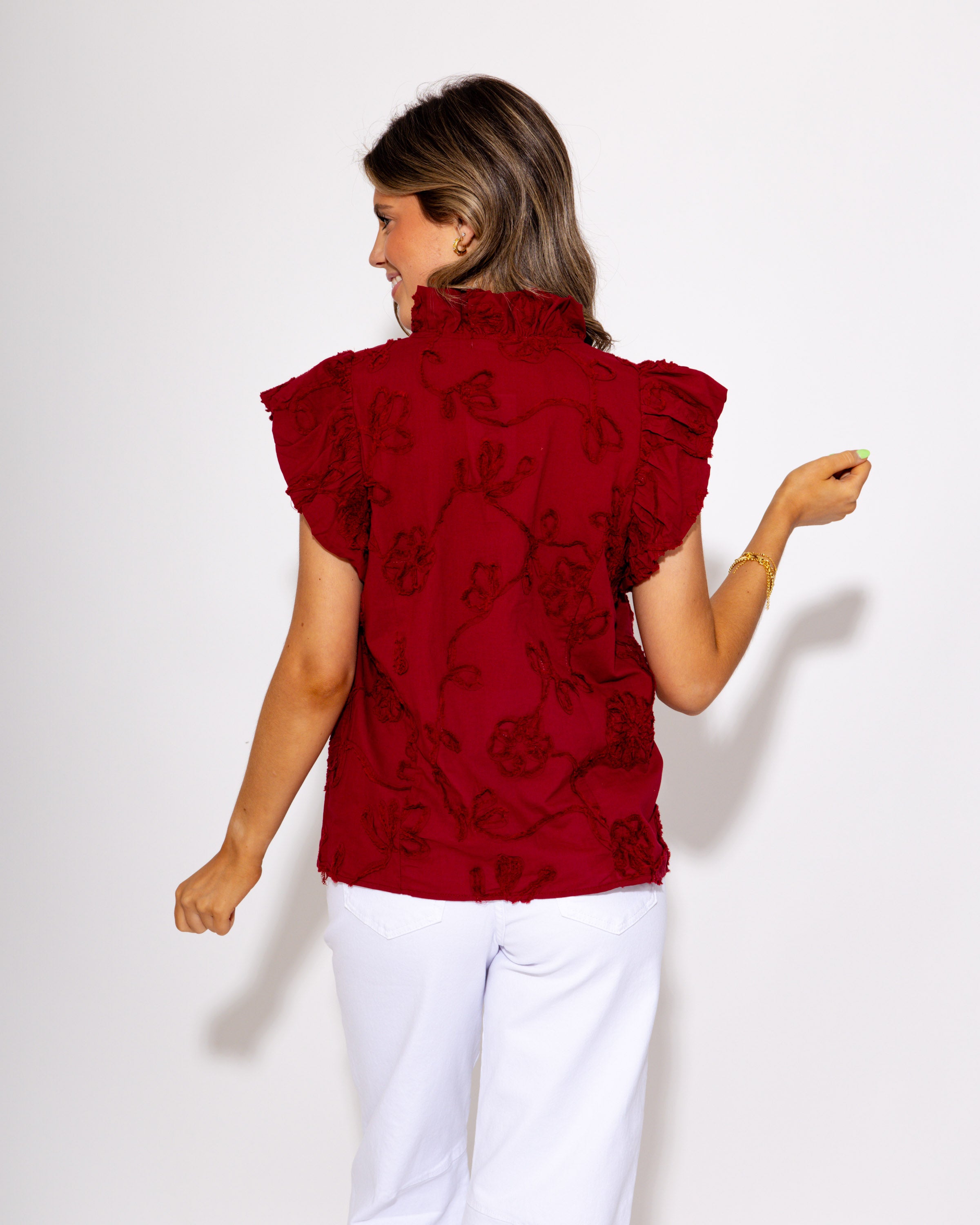 Maroon/Cherry Ruffle Top