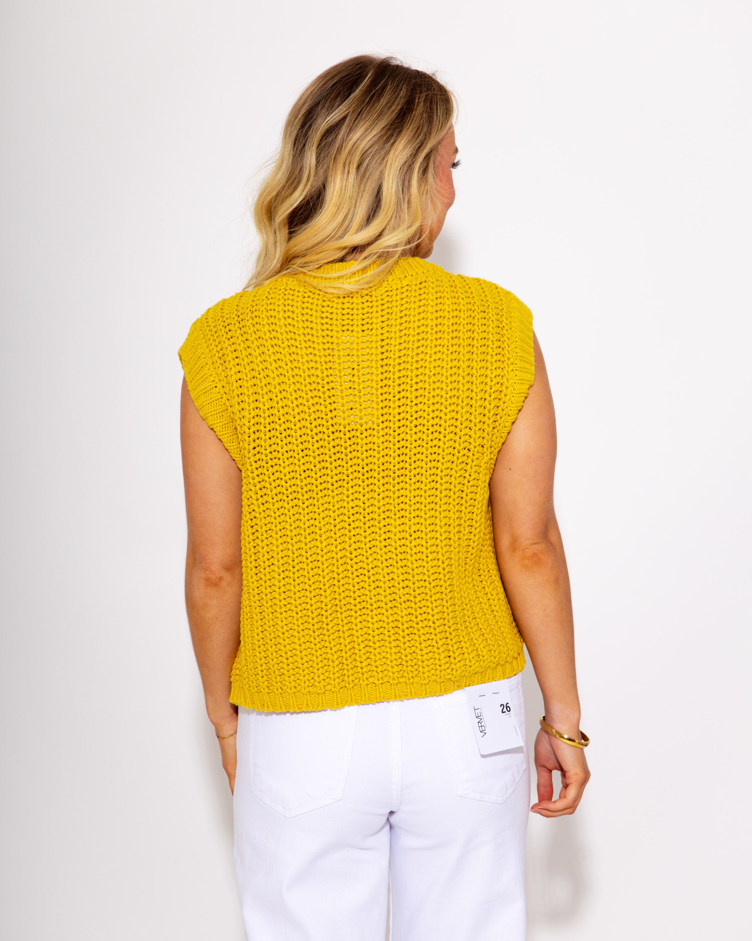 Game Day Knit and Go Button Up Vest in Mustard