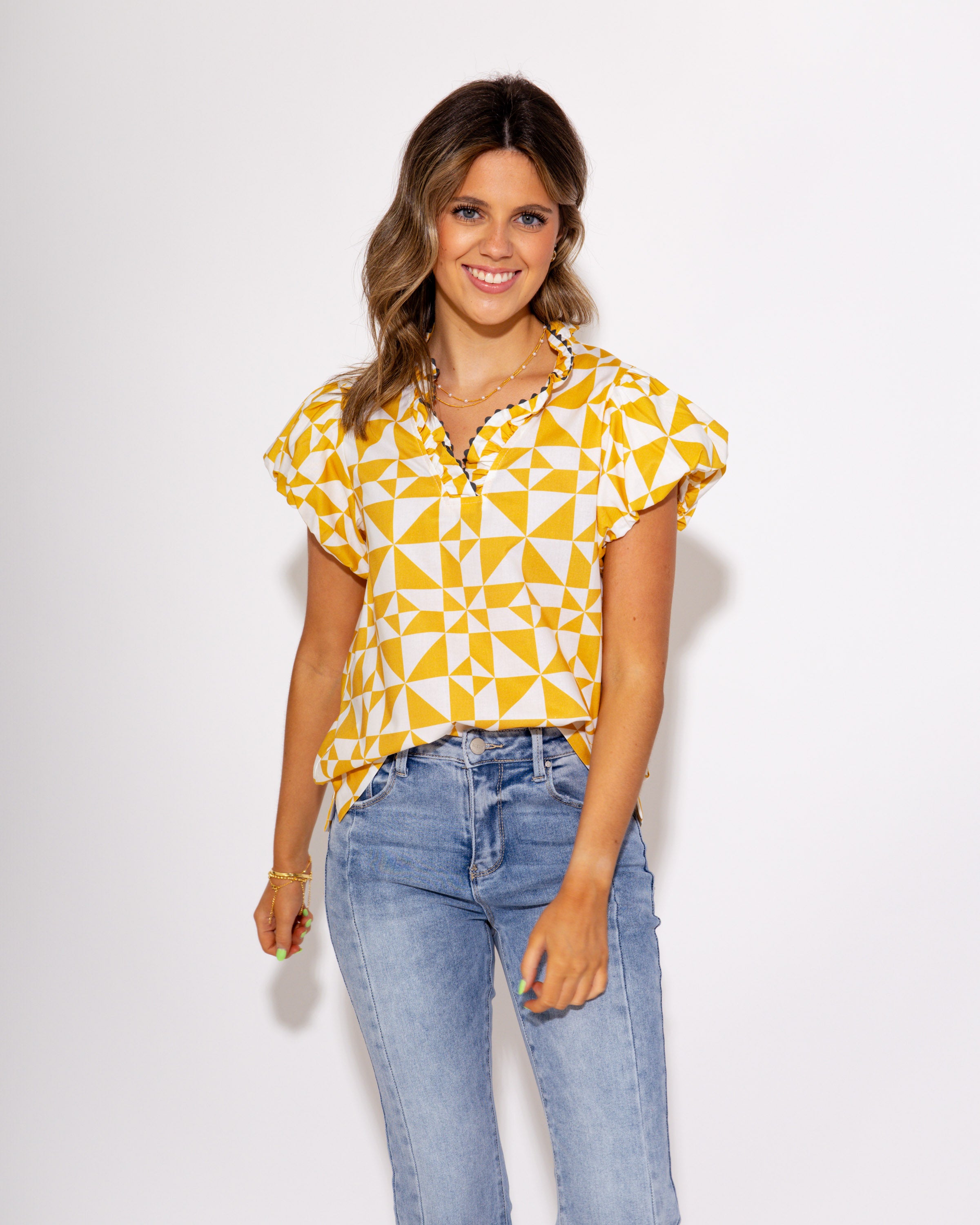 Ivy Jane I Geometric Muse Puff Sleeve Top